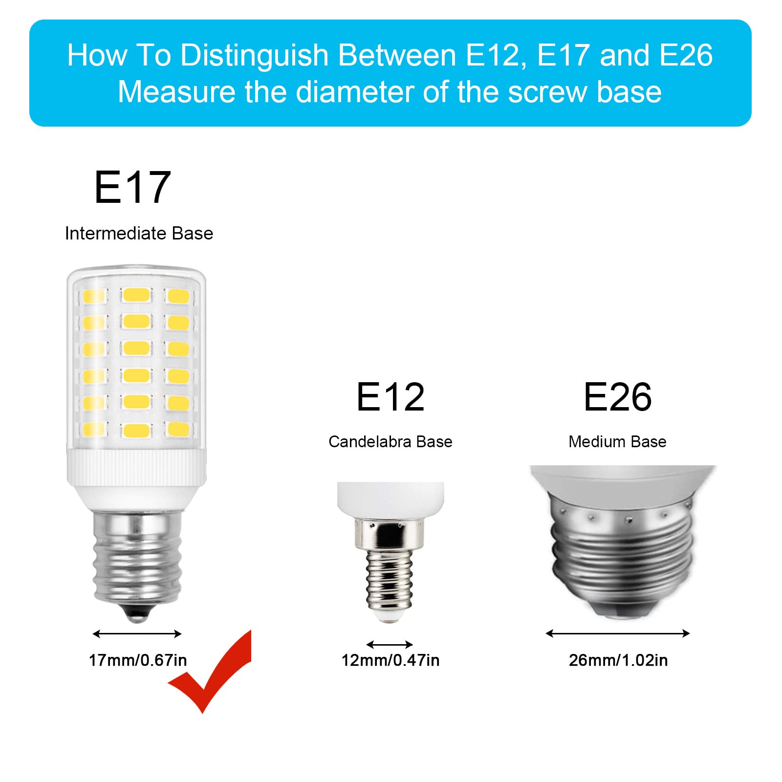 BROLSKUN E17 LED Freezer Light Bulb Replacement, 6W Equivalent 60W-70W, Daylight White, 800LM, Not Dimmable, 2 Pack
