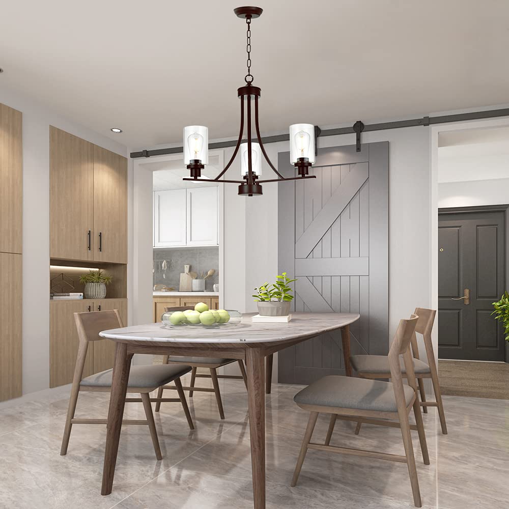 BONLICHT Chandelier 3 Lights Oil-Rubbed Bronze Metal Pendant Lighting Fixtures for Dining Room, Bedroom, Foyer, Model 357-3OB
