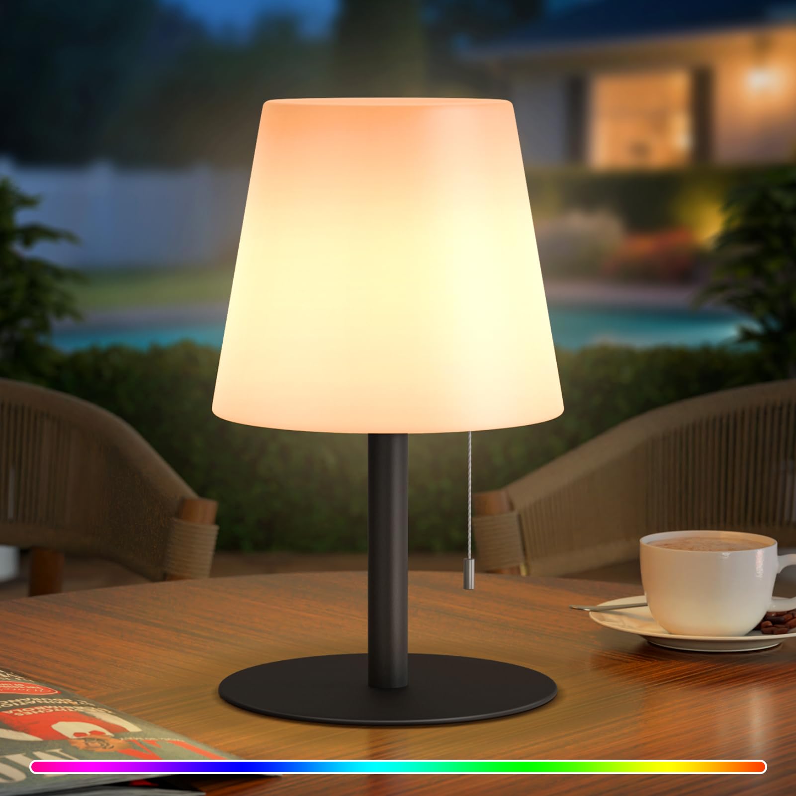 uuffoo Shower Lamp Rechargeable Outdoor Table Lamp Cordless Warm White & RGB Night Light for Patio  Restaurant  Camping  Bathroom Gift for Women  Mom  Grandma H9.8in (Black)