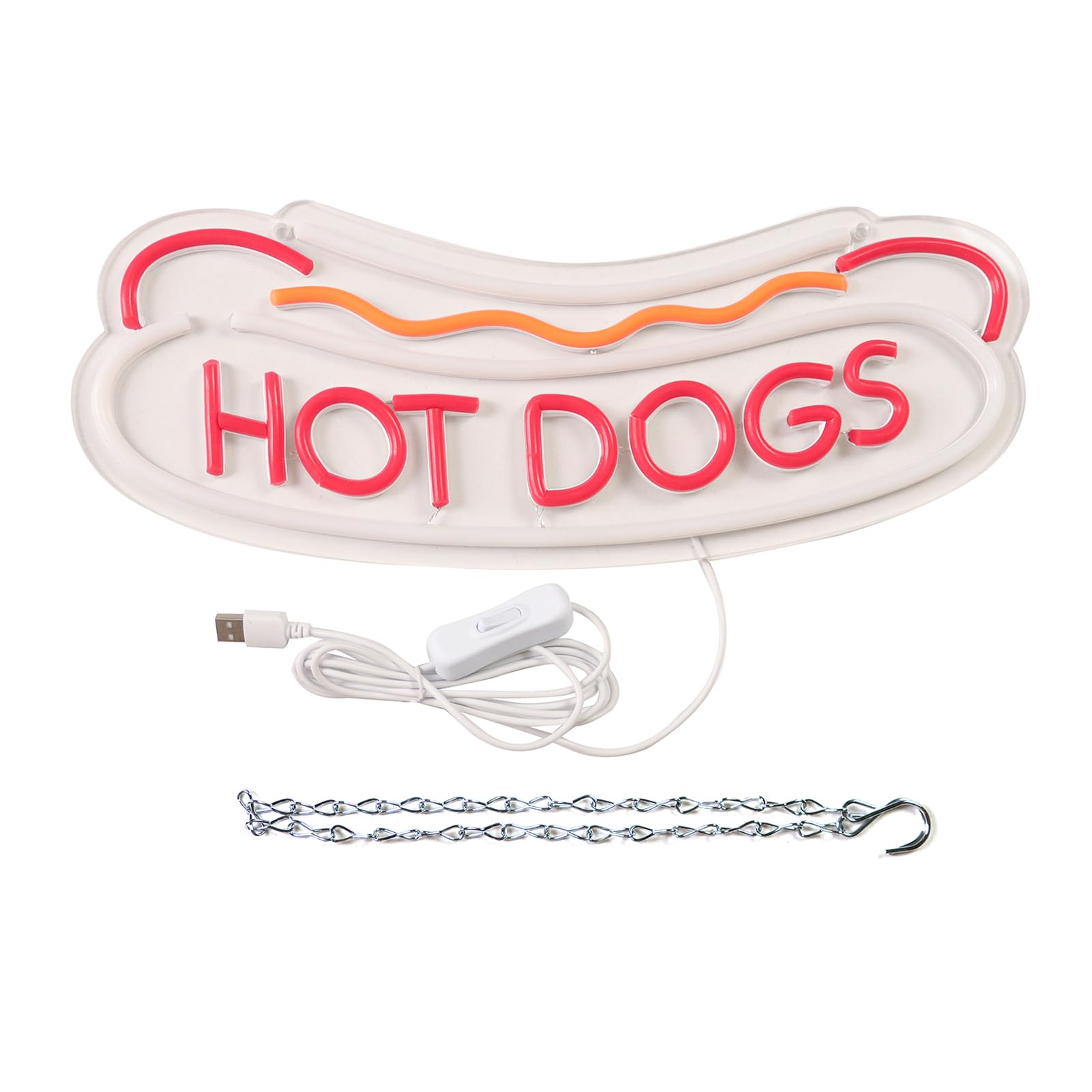 Balanar Neon Sign for Hot Dogs Shop, LED Wall Decor, 16.1 x 6.3 inches, Model NS-Hot Dogs, Color: Hot Dogs