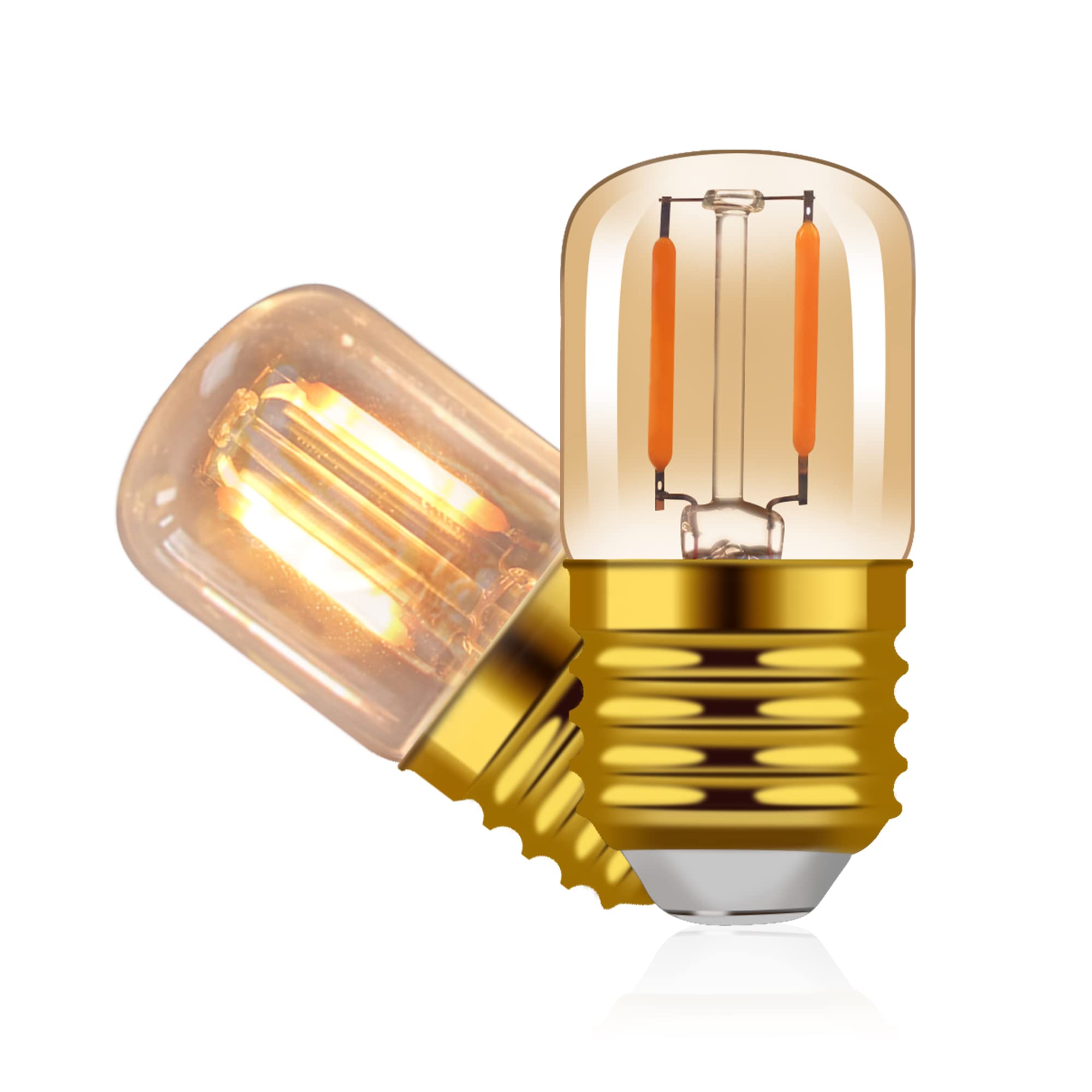 Hcnew E26 Led Amber Night Light Bulbs 1W, T28 Mini Edison Tube Lamp 2200K Warm, 10W Incandescnet Equivalent,Non-Dimmable Replace