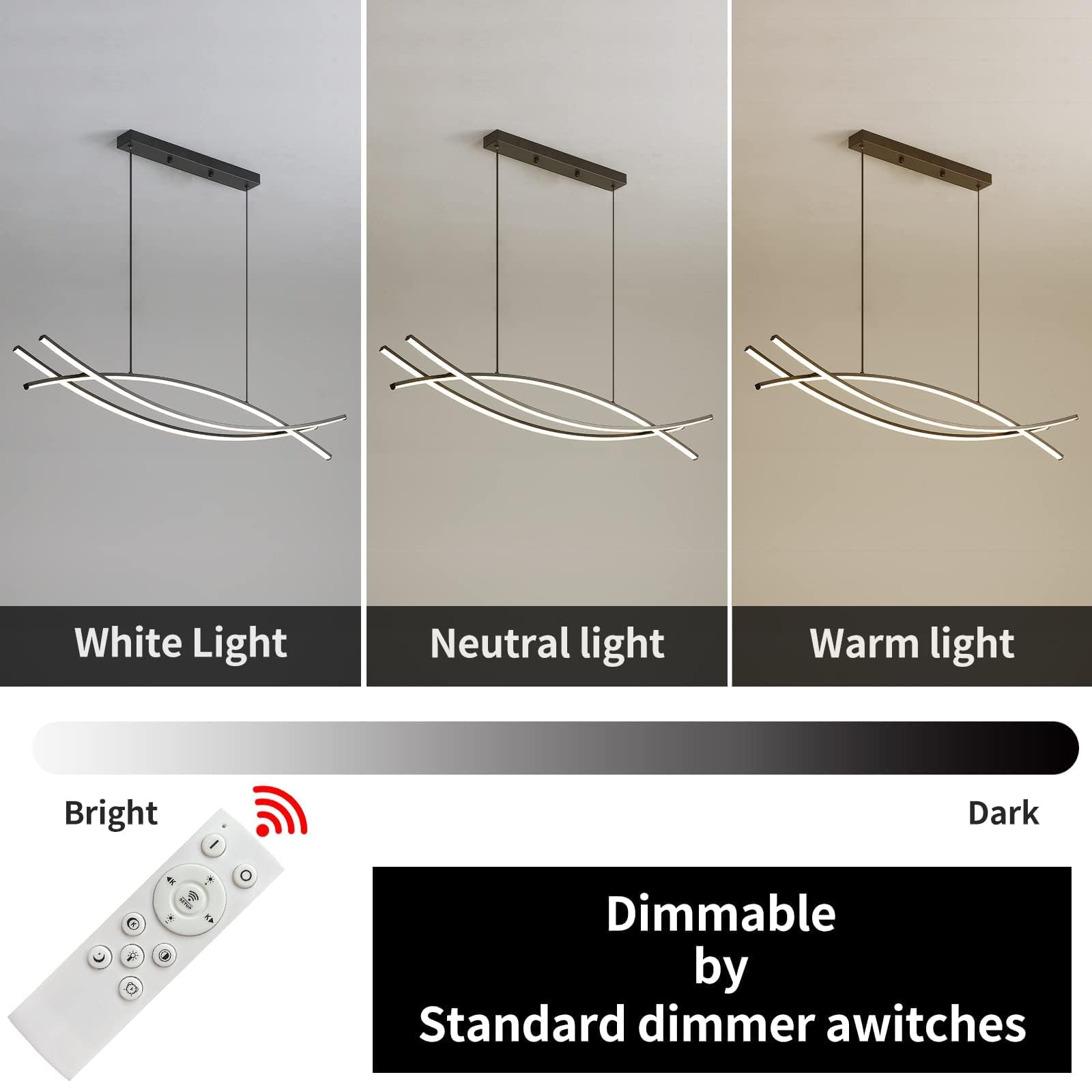 Matven Modern Chandelier, Linear Pendant Light, LED Dimmable, 47IN, Black, Model YGHS, Remote Control, Acrylic