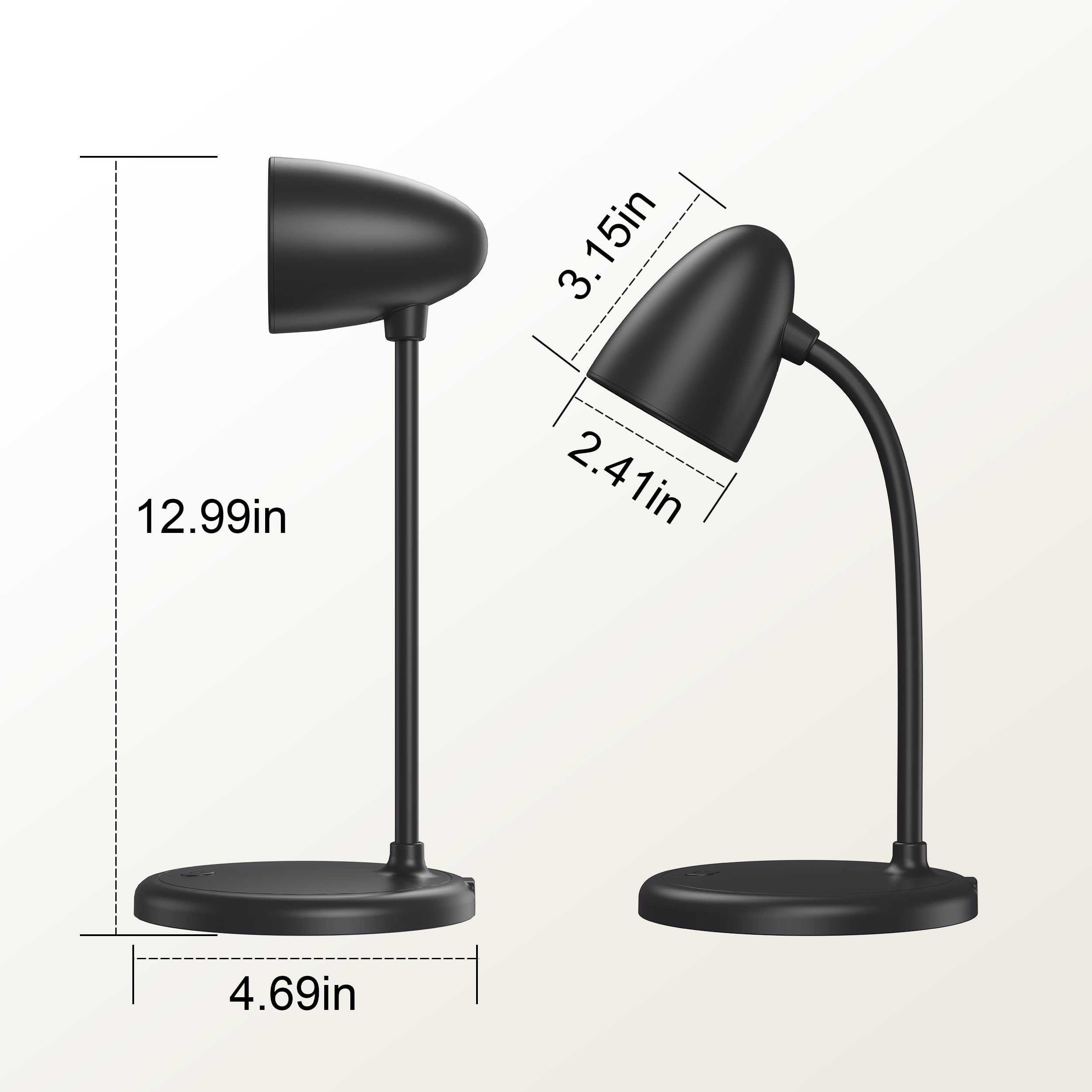RORENSE LED Desk Lamp, Dimmable, 3 Light Colors, Gooseneck, Small Size, Black, Model tyv90