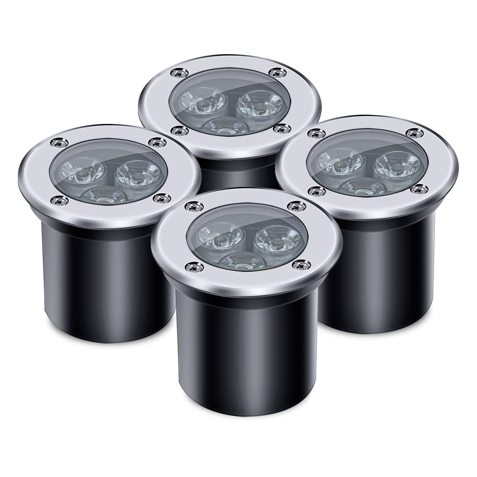 Aledeco 4 Pack 3W Led Low Voltage In-Ground Lights, Waterproof Warm White Landscape Lighting