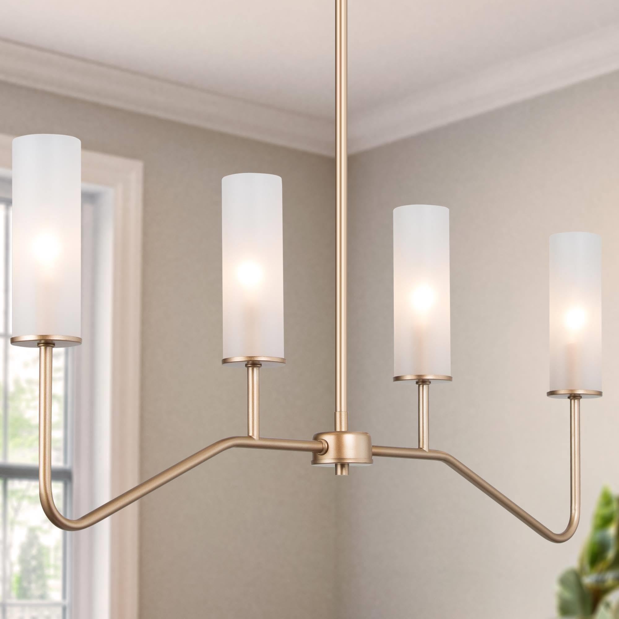 LOG BARN Pendant Lighting for Kitchen Island, 4-Light Modern Gold Linear Dining Room Chandelier Light Fixture Over Table, 32 K