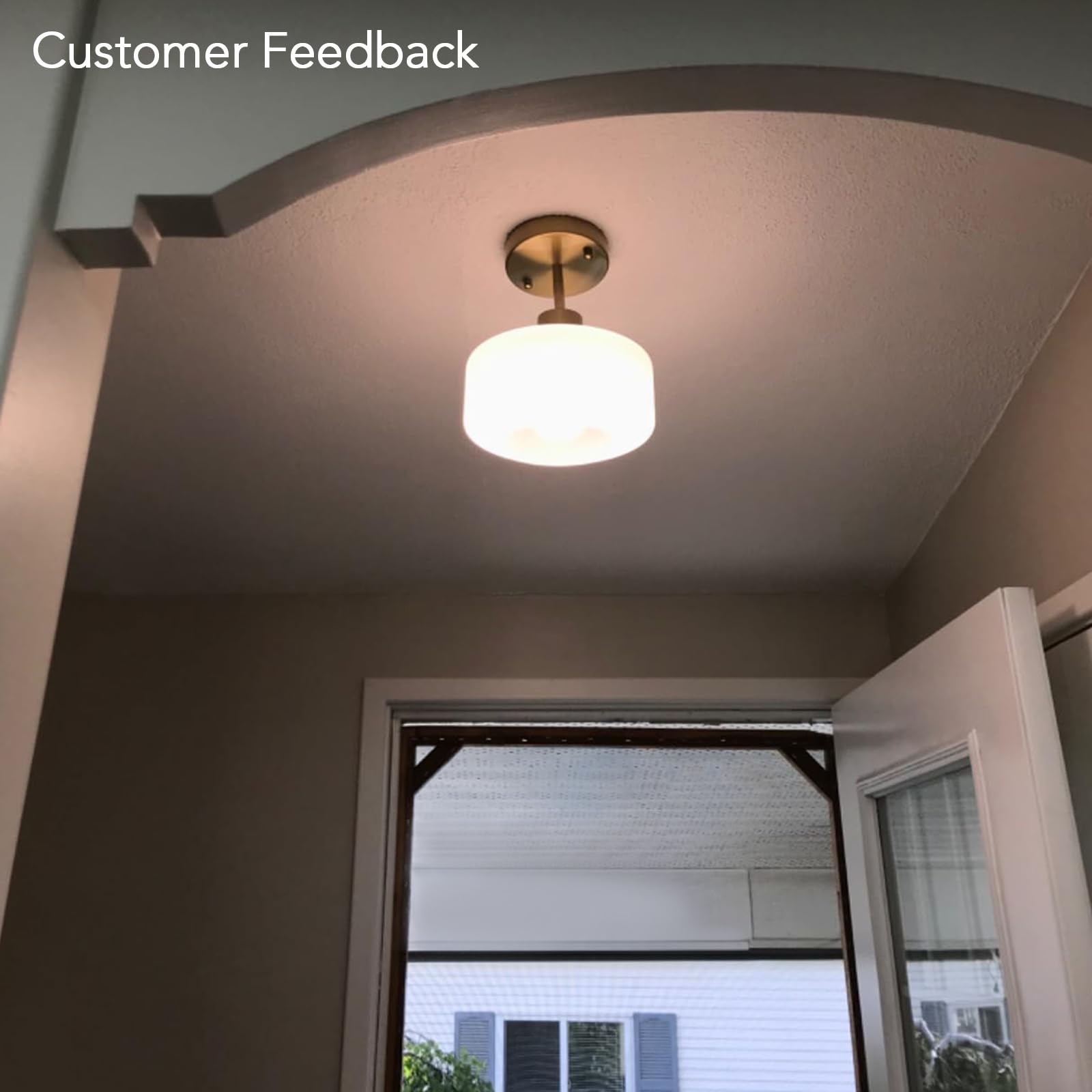 BISAMIYA Modern Brass Semi Flush Mount Ceiling Light, 8.66" Frosted Glass Shade, Adjustable, for Hallway/Bedroom