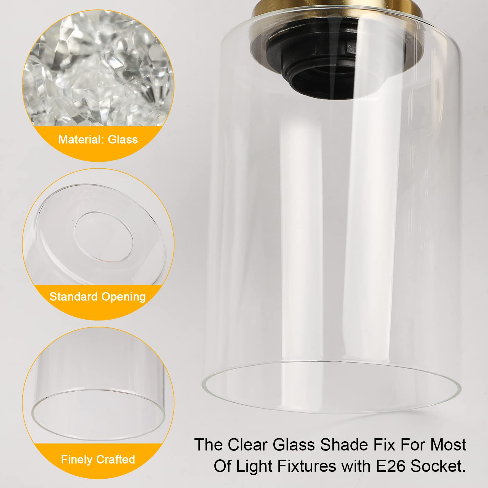 Unicozin Clear Glass Shade, 5.51" High, 3.94" Diameter, High Transmittance Cylinder Lamp Cover for Vanity, Floor, Chandelier Lights