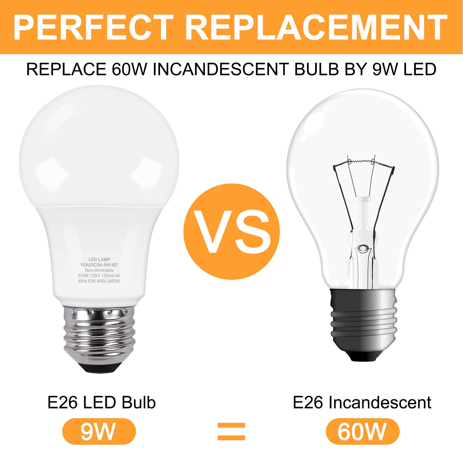 Partphoner A19 Led Light Bulb, 60W Equivalent, 9W 2700K Soft White, E26 Standard Base Non-Dimmable Led Light Bulb, Cri 85+, 6 Pa