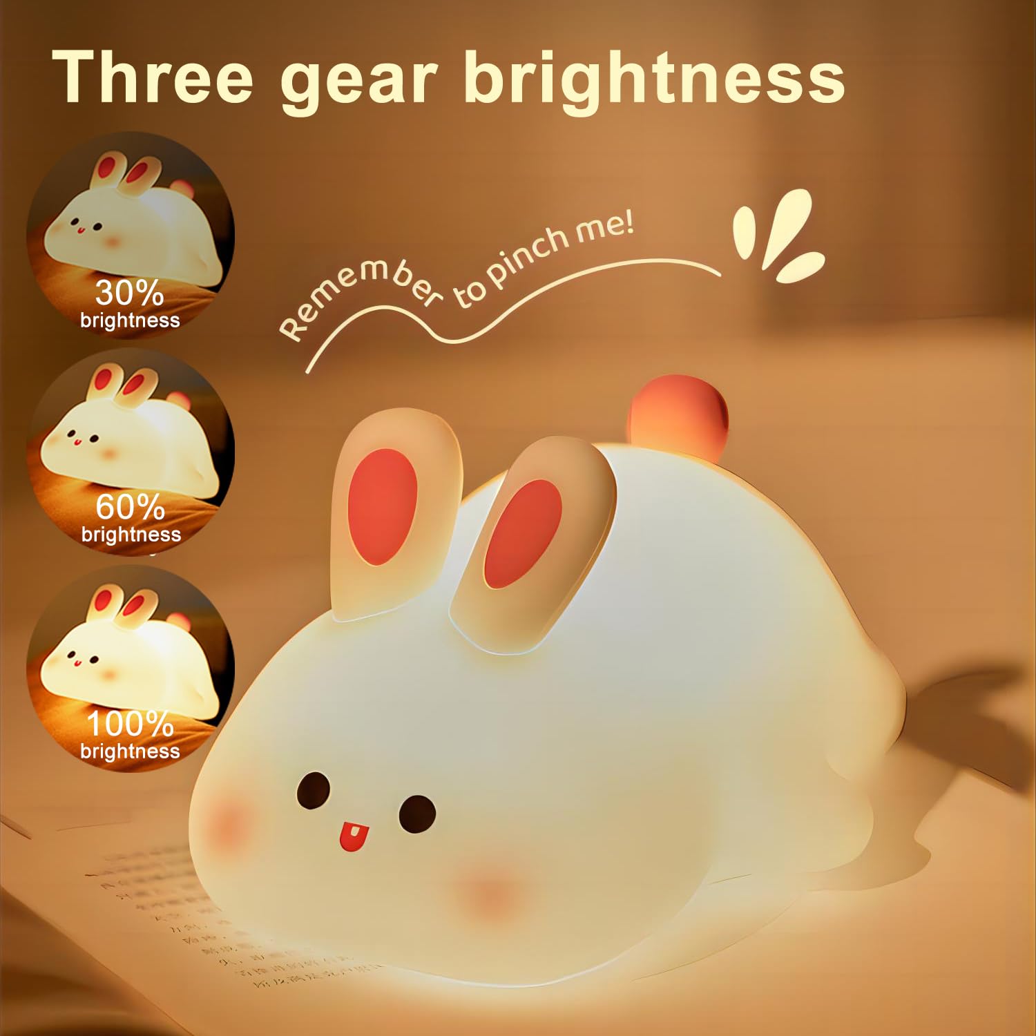 Cute Rabbit Silicone Night Lights Cartoon Bedroom Lamp For Children'S Room Decor, Usb Rechargeable Timing Dimming Silicone Sleep