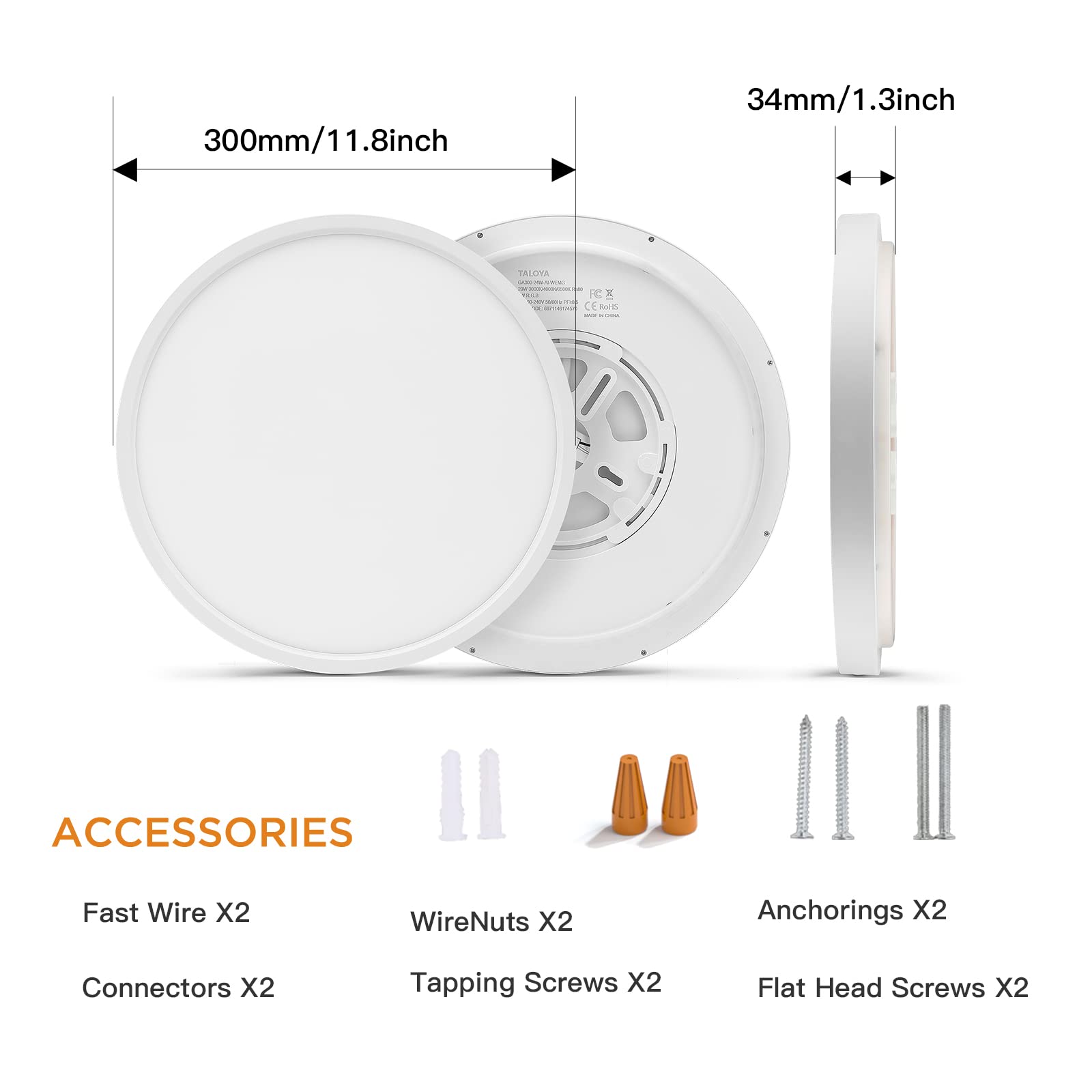 Taloya Compatible With Alexa Flush Mount Ceiling Light, 12 Inch Rgb Ambient Light, Day Light 3000K~6500K Adjustable By App, Equi