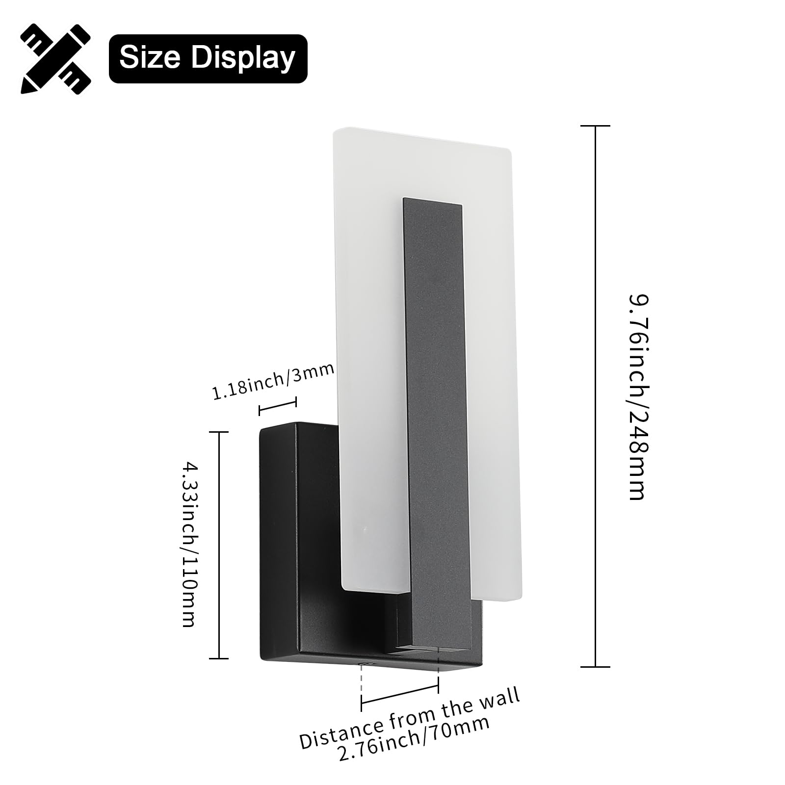 Joosenhouse Modern LED Wall Sconces, Black, 3000K Warm White, Hard-Wired 9.76 inch, Set of 2, Indoor Lighting for Hallways and Bedrooms