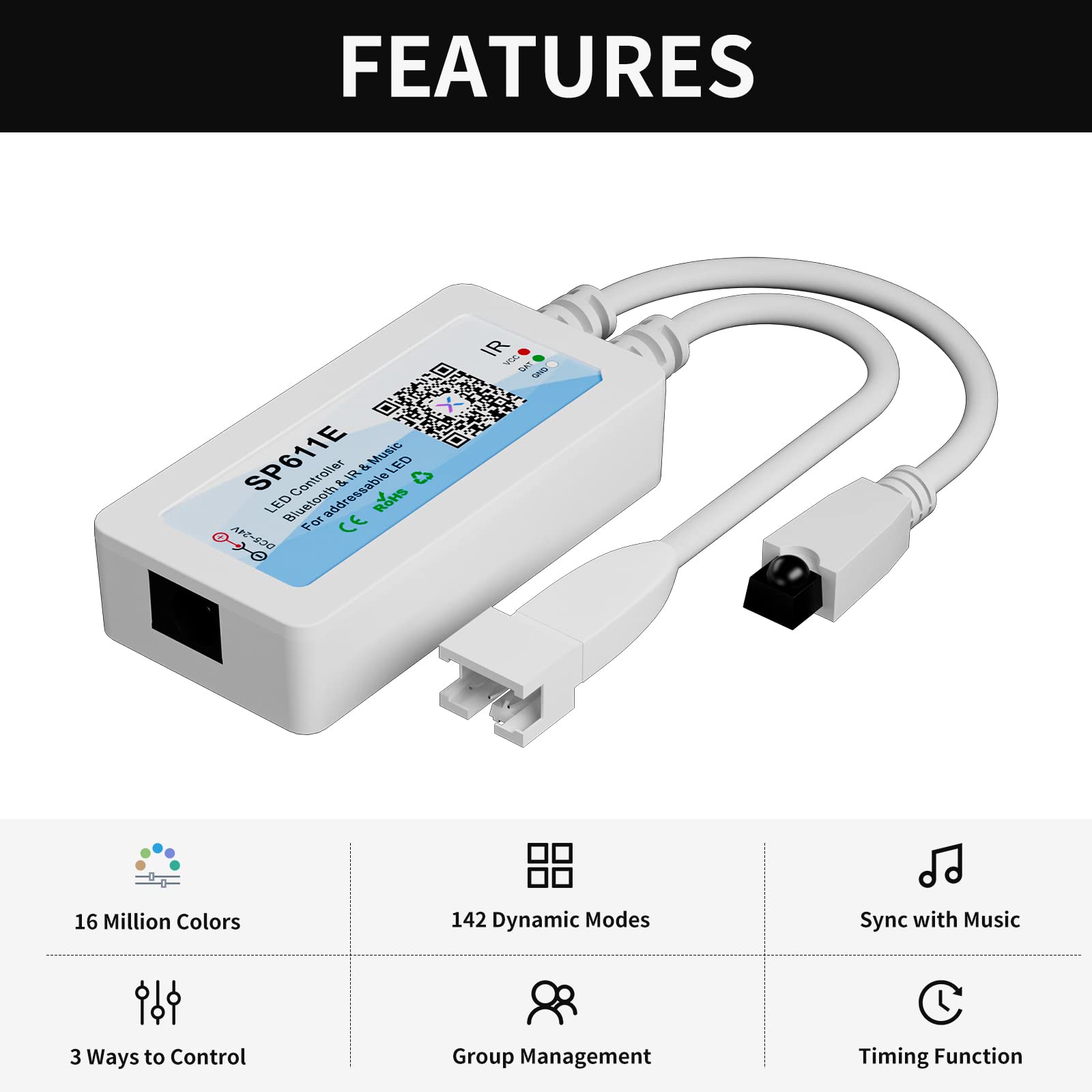 Pautix Bluetooth Music Pixel Led Smart Controller Sp611E For Ws2811 Ws2812 Led Strip