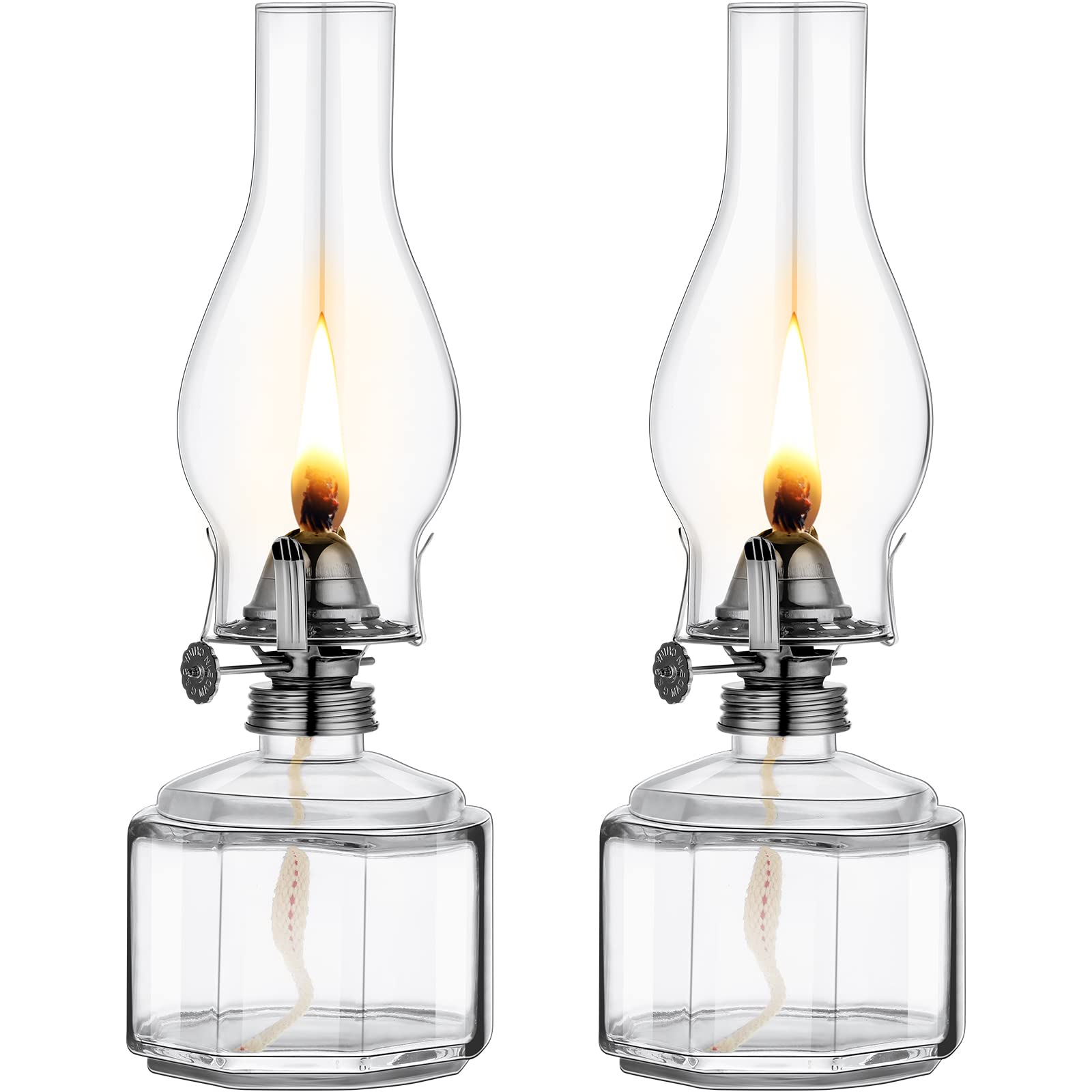 Tuanse 2 Pieces Chamber Oil Lamp Classic Kerosene Lamp Lantern Vintage Oil Lantern Decorative Hurricane Lamp with Adjustable Fire Wick for Home Indoor Use, 13 Inch Height(Clear, Black)