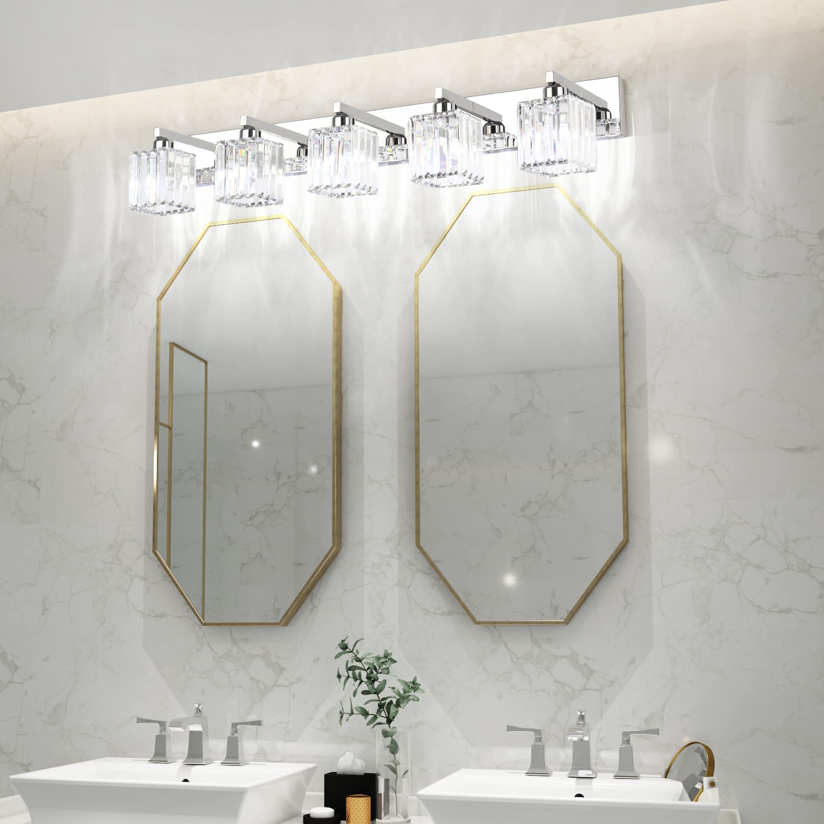 Aipsun Bathroom Light Fixtures Modern 5-Light Vanity Light Chrome Stainless Steel Model 8461