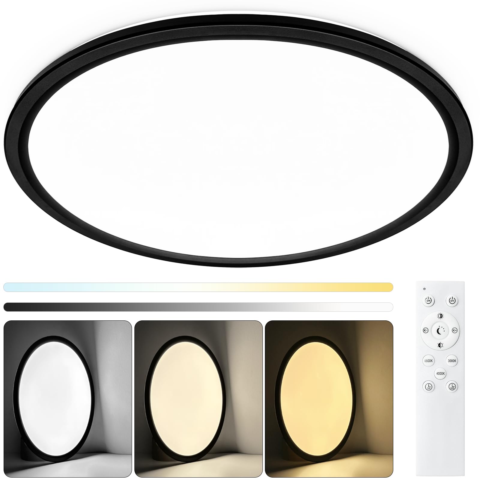 Glowall 15.4 Inch Led Ceiling Light Fixtures, Dimmable With Remote Control, 36W, 4500Lm, Ultra Thin Modern Flush Mount Ceiling Lights For Bedroom Living Room Kitchen Dining Room
