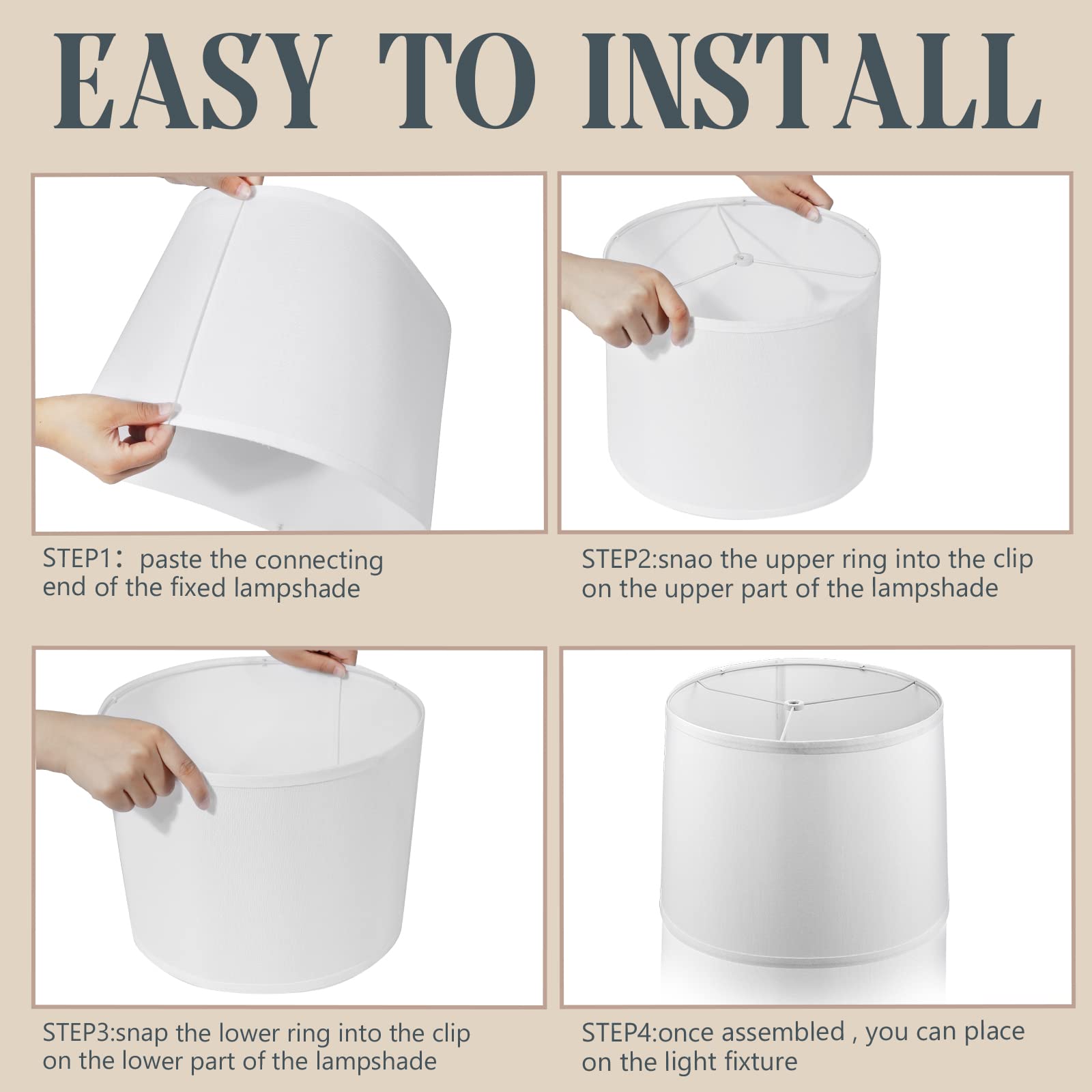 Nuanchu Set of 4 Drum Lampshade Natural Linen Lampshade medium 11.6 Inch Top x 12.6 Inch Bottom x 9.8 Inch High Classic Fabric L