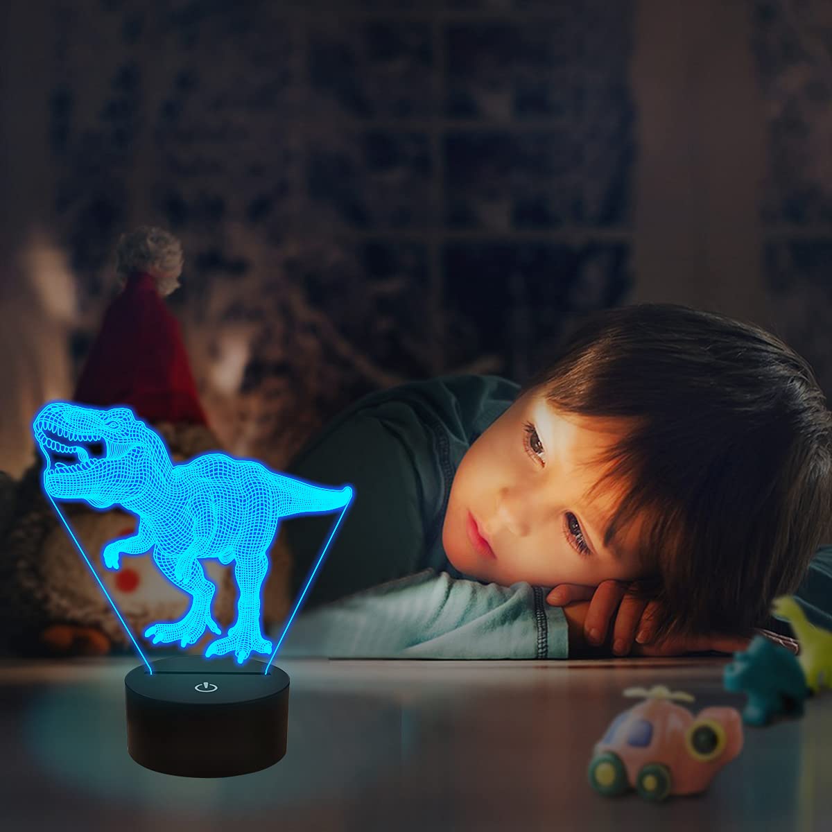 FULLOSUN Dinosaur Gifts, Night Light for Kids Dinosaur T-rex 3D Night Light Bedside Lamp with Remote Control 16 Color Changing X