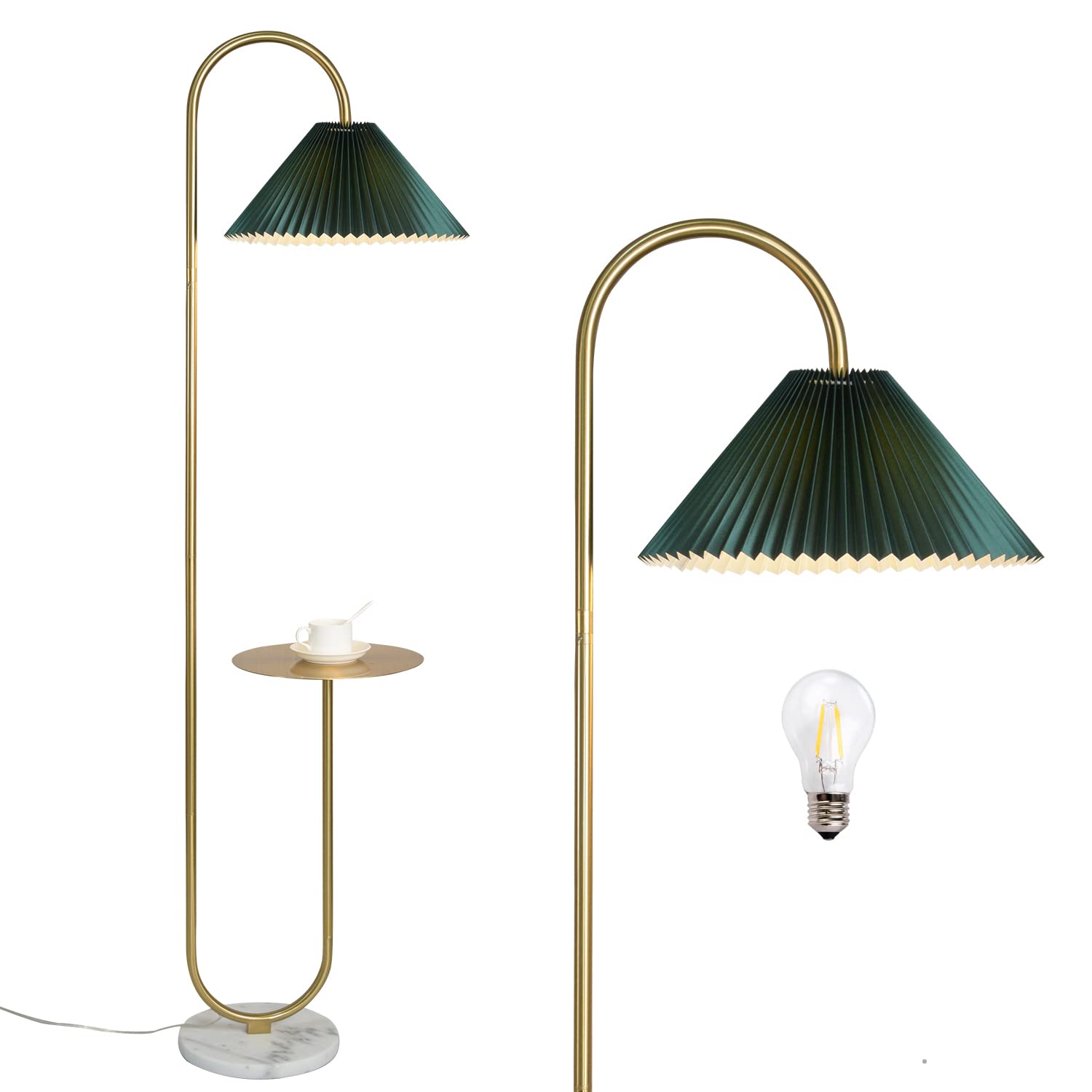 beaysyty Modern Elegant with Tray Floor Lamp for Office Cafe Den Living Room Bedroom, Foot Switch and Brass/Gold Finish,Dark Gre