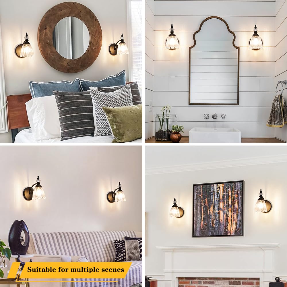 Ditoon Vintage Black Wall Sconces Set of Two, G9 Bulbs, Matte Black, Glass, Model DX230004V1
