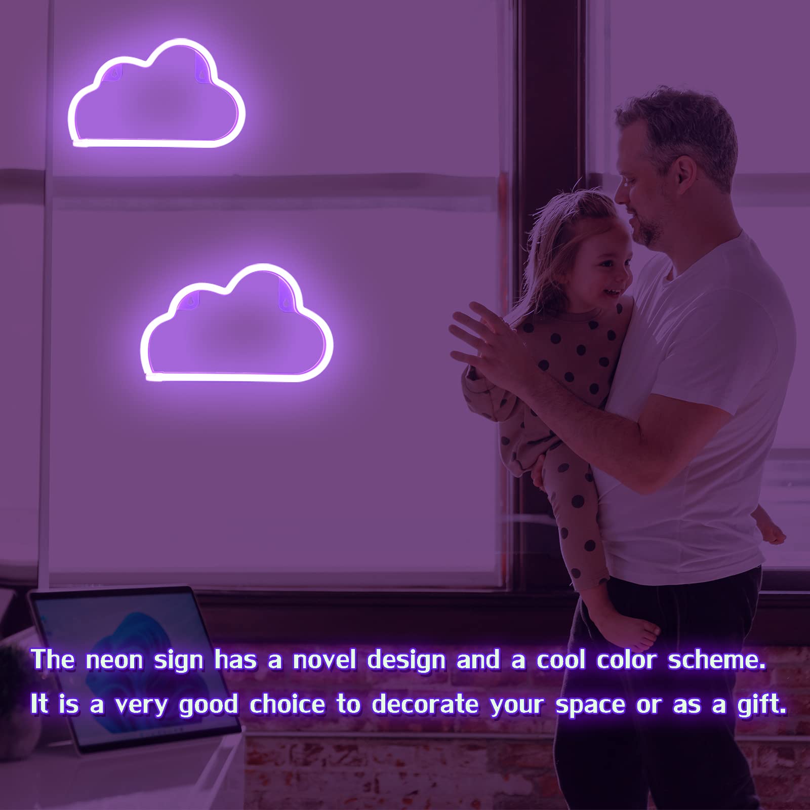 Bernicekelly Led Cloud Neon Sign - Purple Wall Decor, Battery/Usb Powered For Bedroom Aesthetic, Perfect For Kids Rooms And Parties