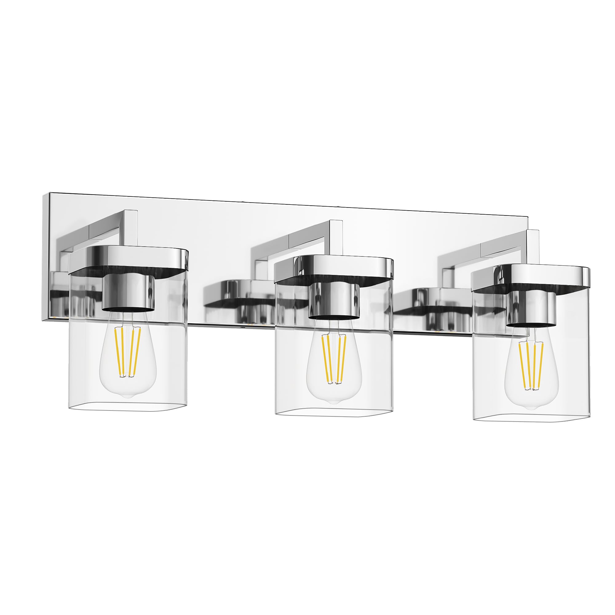 Danshinro Chrome Bathroom Vanity Light, Square Design 3 Lights Morden Bathroom Lighting Fixtures Over Mirror, Bathroom Light Fix