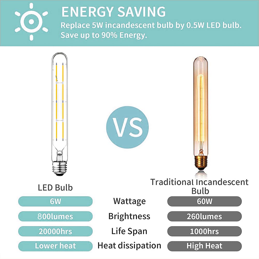 Dimmable T10 Led Edison Bulbs, Neutral White 4000K, 8.9Inch Long Tubular Light Bulb, 75 Watt Vintage Long Tube Led Filament Bulb