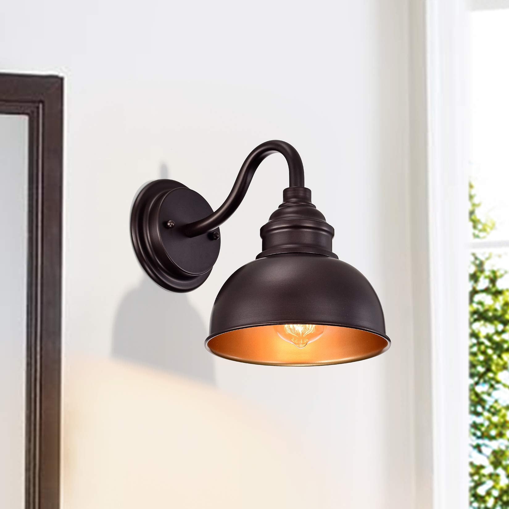 ACLand 9 Industrial Gooseneck Light Fixture, Oil Rubbed Bronze Barn Light, Modern Farmhouse Wall Sconce for Vanity, Bathroom, Be