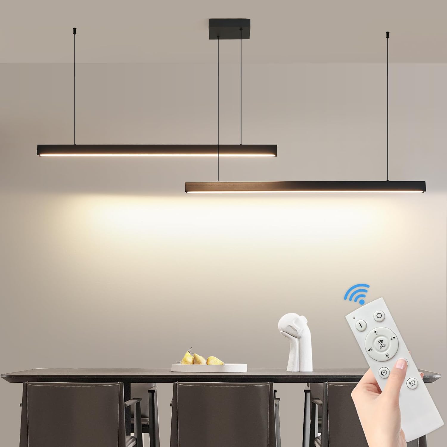 Linear Pendant Light Fixtures, LED Island Lights with Remote, Modern Pendant Light for Kitchen Island Dining Room Billiard Room 