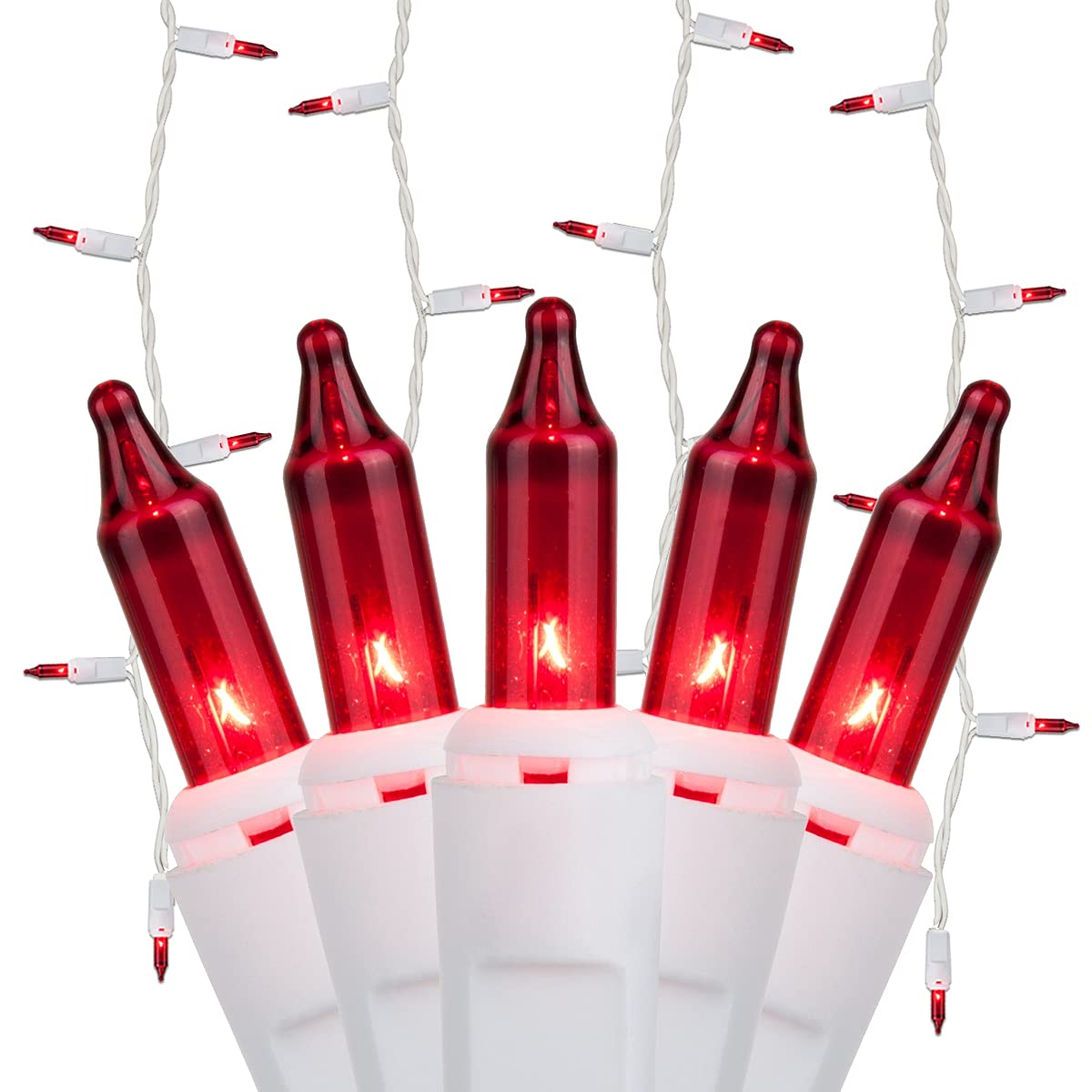 Kringle Traditions 8.5 ft Red Icicle Lights, Outdoor Holiday Lights, White Wire, Model GDS-150/3FI
