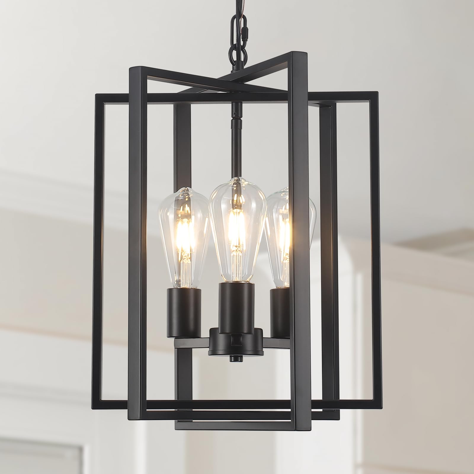Webfkh Black Farmhouse Modern Chandelier Light Fixture for Dining Room, 3 Light Rustic Kitchen Island Metal Pendant Hanging, Adj