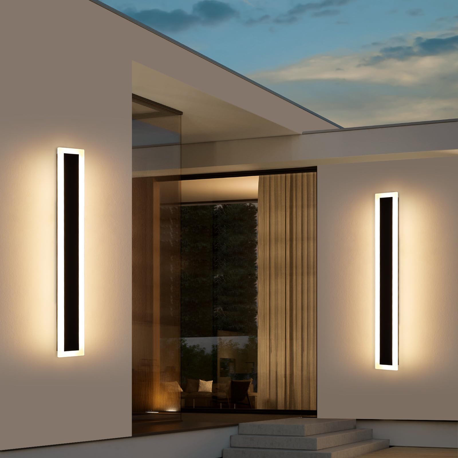 Upgrade Widened 2 Pack LED Outdoor Wall Sconce, 39.3inch Modern Minimalist Wall Mount Light, 3 Color 3000K/4500K/6000K, 36W, IP6
