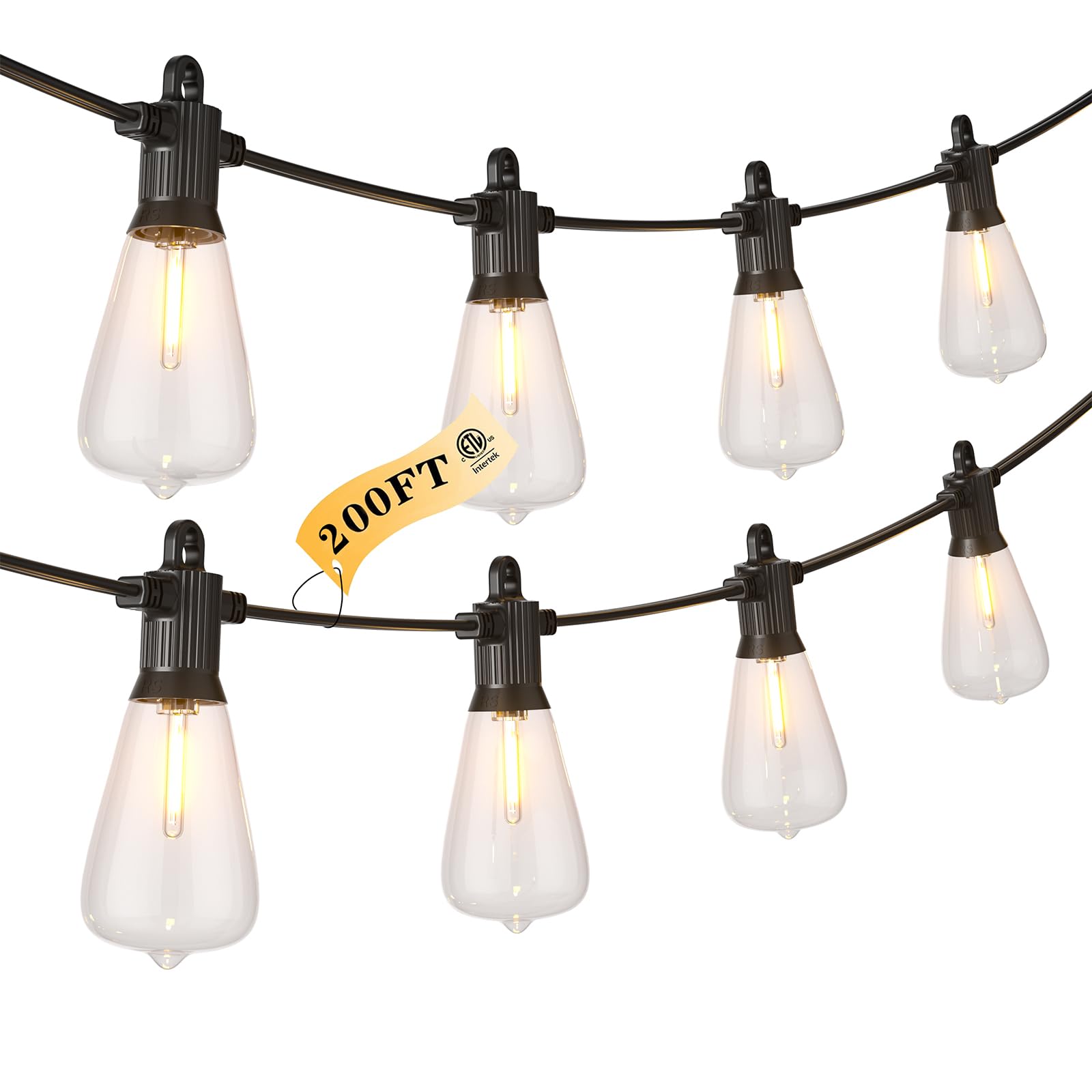 Kawaya 200Ft Patio String Lights: 100+4 Dimmable Waterproof Shatterproof Led Vintage String Lights Commercial Outdoor Lights For Porch Backyard Garden Bistro Outside Balcony Gazebo Party Cafe(100Ftx2)