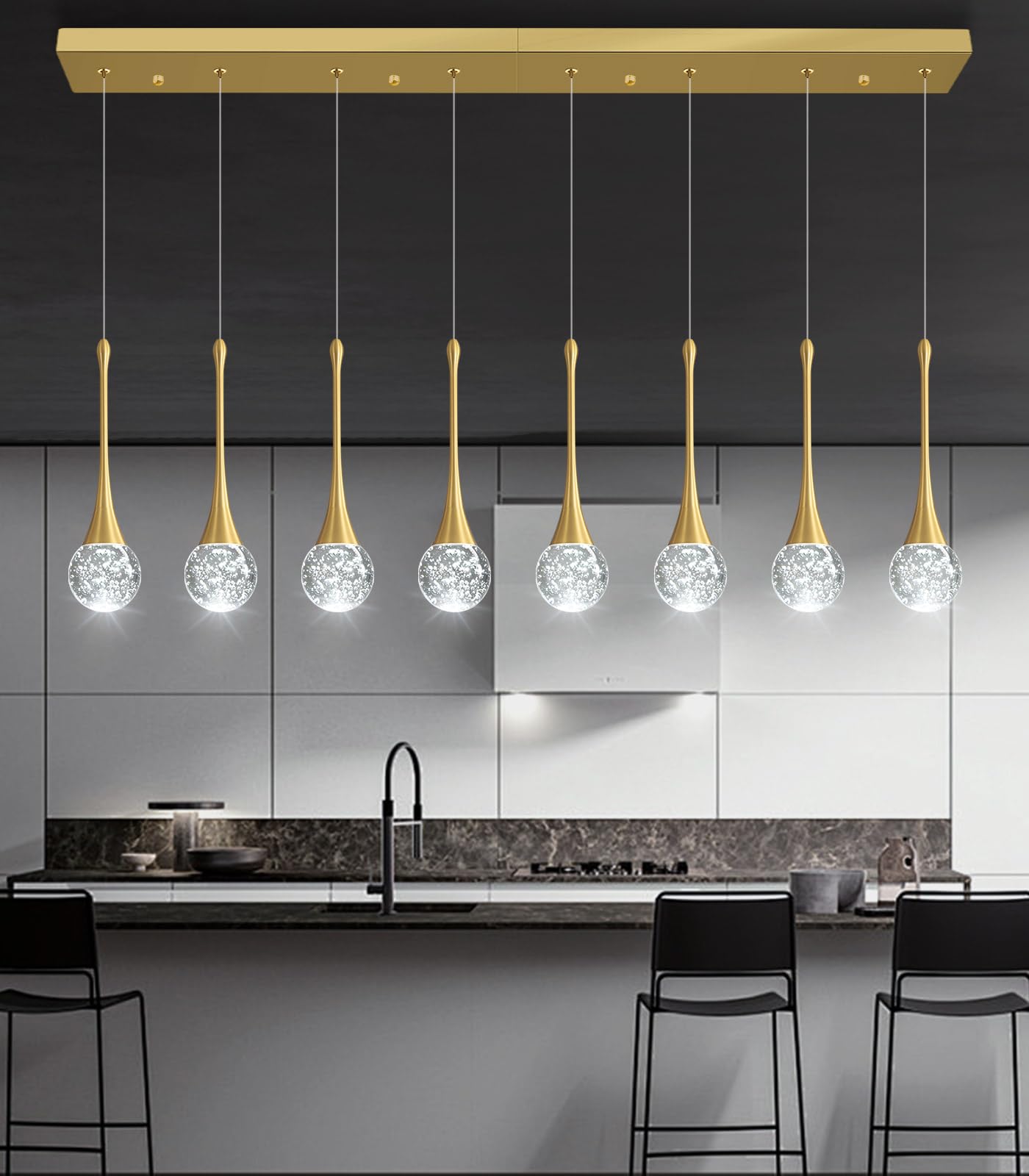 Cenozo 8 Light Rectangular Chandelier - Modern Glam Gold Crystal Pendant Light for High Ceilings, LED Dimmable, Model RS2037-8G-CT