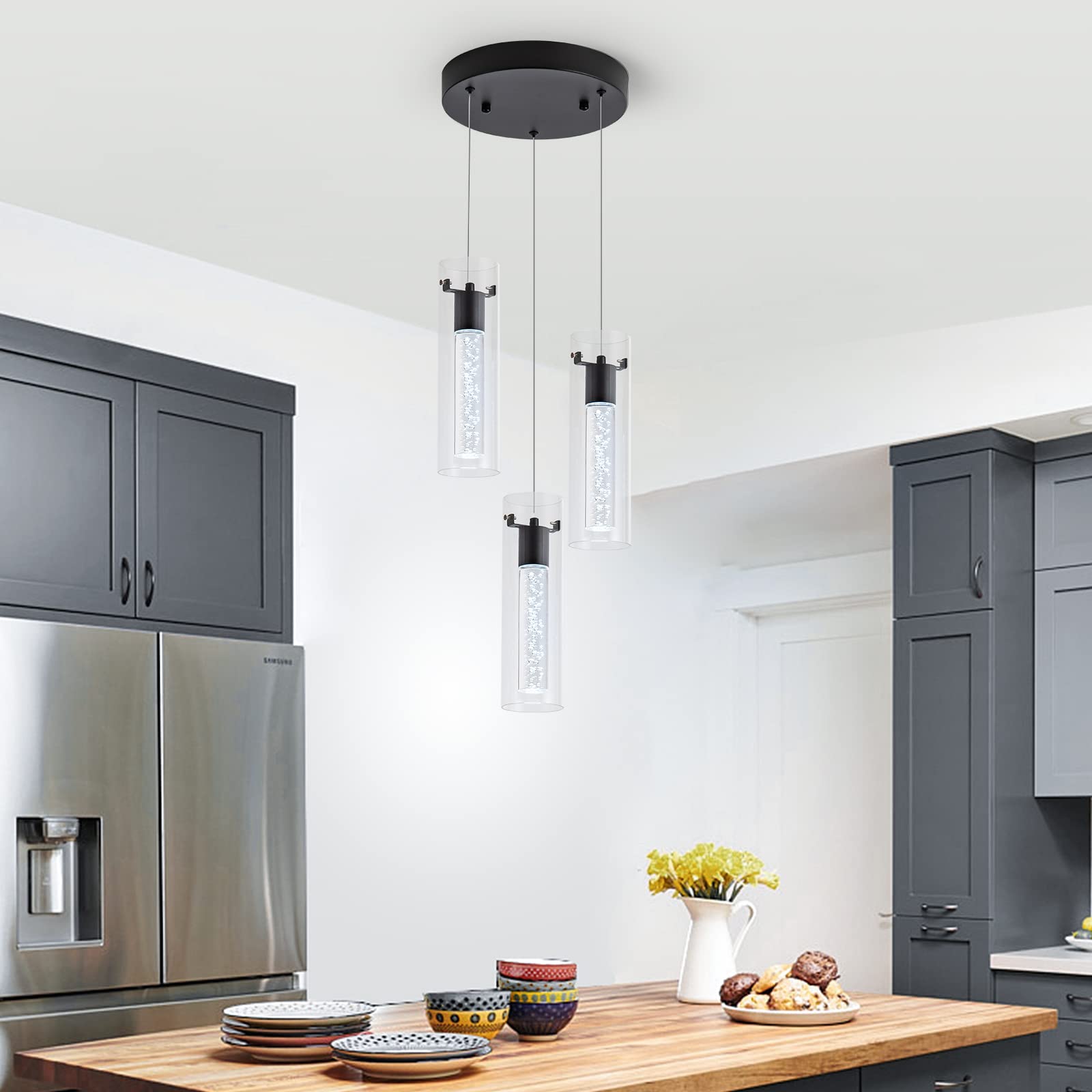 Votag Kitchen Lighting Pendant, Modern Pendant Light With Black Finish, Pendant Lights For Kitchen Island Restaurant, Dining Roo