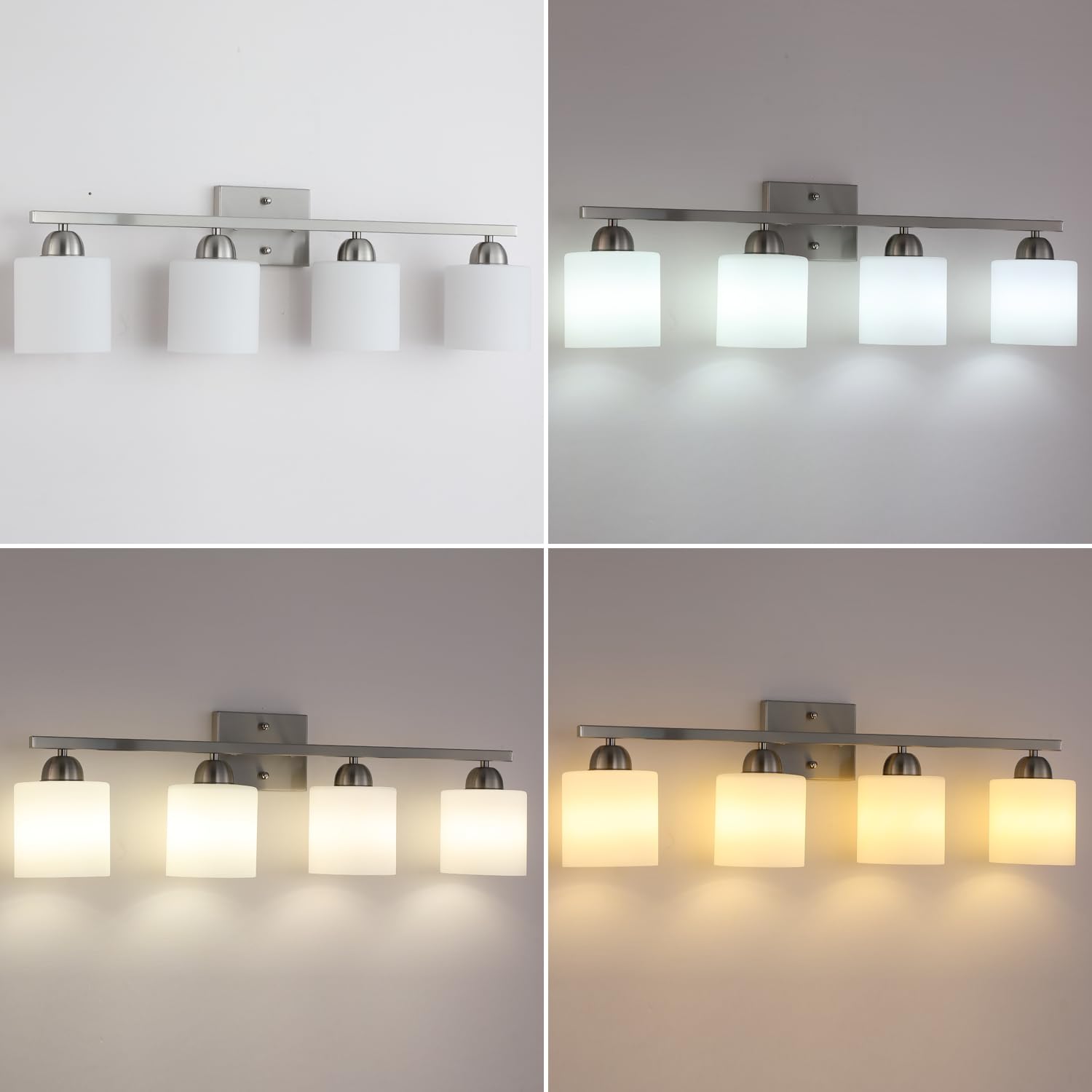 Mecgirn Stainless Steel Bathroom Vanity Light, 4 Light, Brushed Nickel, Model B0003-4, Frosted Glass Wall Mount Fixtures
