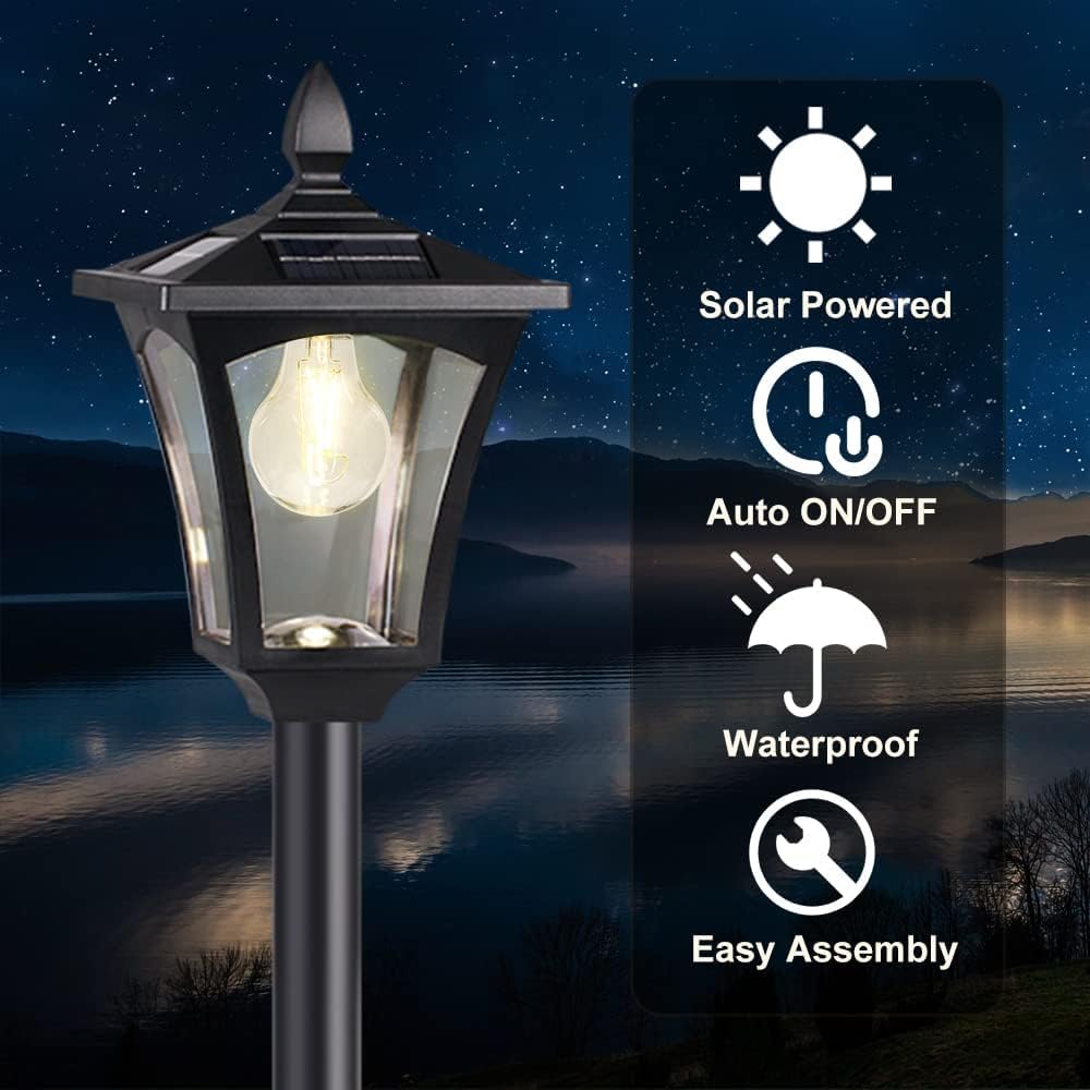 Suponar 70&quot; Solar Lamp Post Light - Waterproof Outdoor Decor, Warm White, Steel & Glass