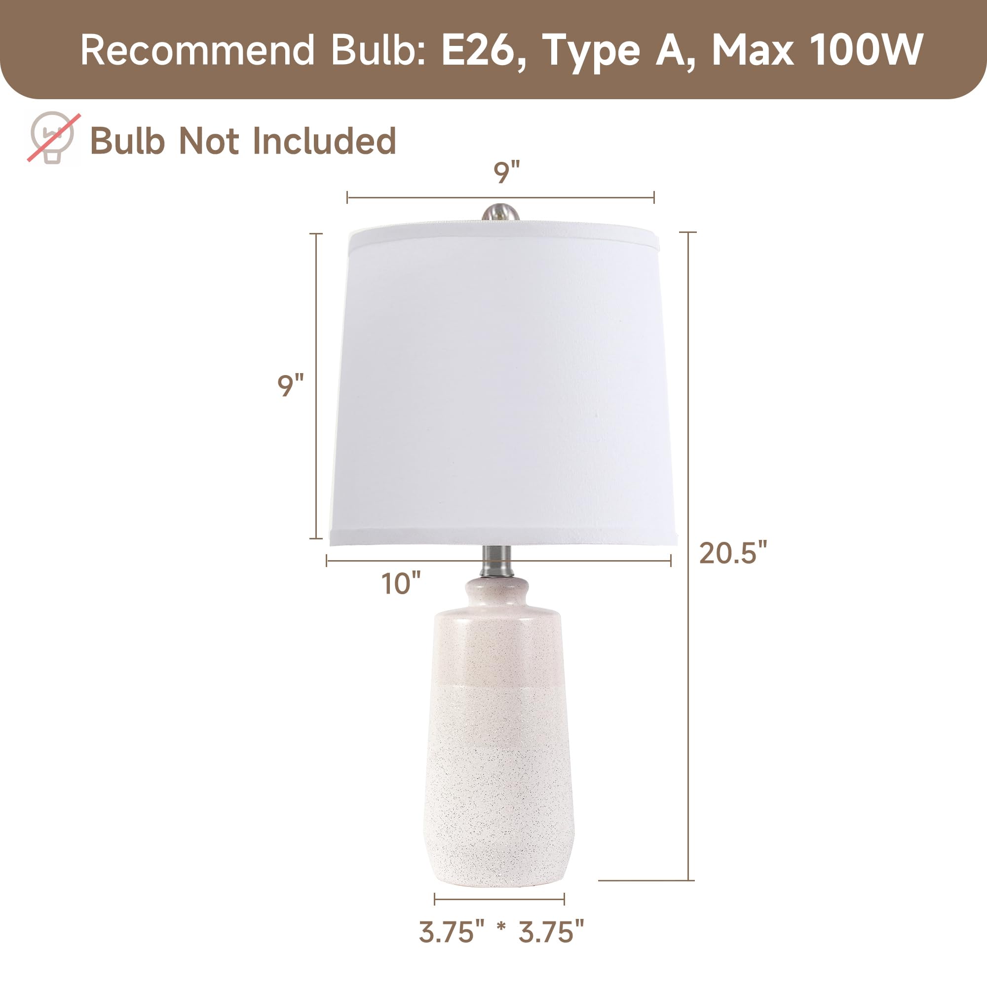 Euo 20.5'' Ceramic Table Lamp Set Of 2 For Bedrooms, White Lamps Set Of 2 For Living Room, Minimalist Ceramic Lamps With White B