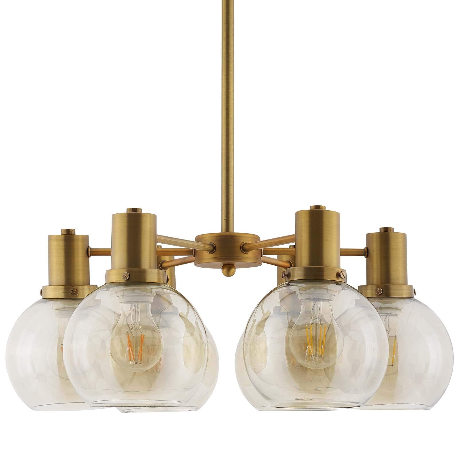 Modway EEI-3272 Resound Amber Glass and Brass Pendant Chandelier, Brown