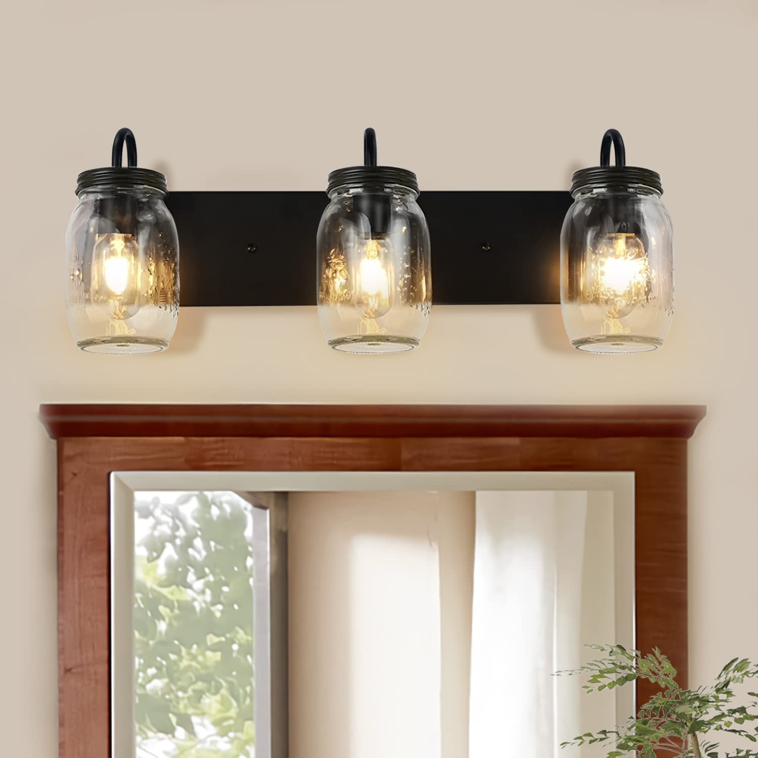 LMSOD Vanity Glass Wall Lights, Black Mason Jar Wall Sconce, Model BL-2623, Farmhouse Style