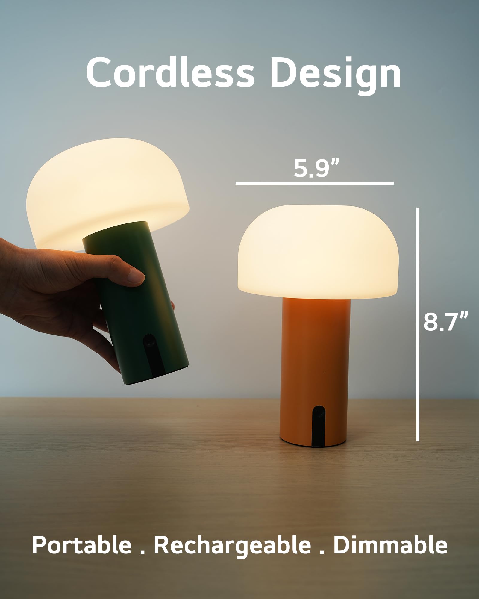 Ilovinit Green Outdoor Mushroom Table Lamp - Rechargeable, Cordless, Waterproof, Usb Charging
