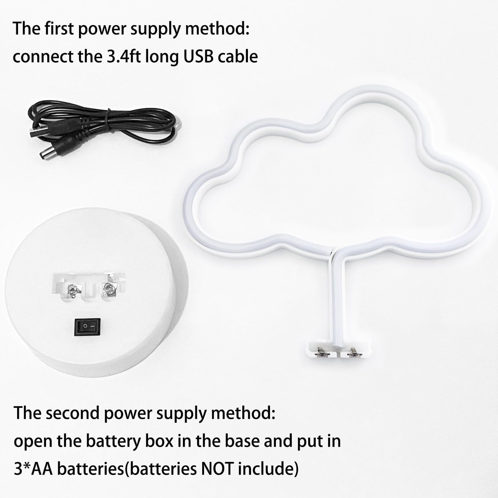 VIFULIN Cloud Neon Light Sign, White LED Room Decor, USB/Battery Powered, 7x10.5in, Model QDJZNHD.Z002W