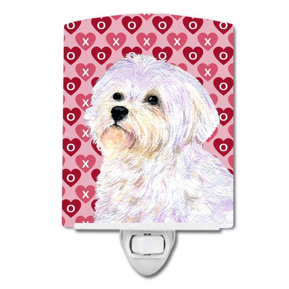 Carolines Treasures Night Light, Ceramic, Maltese Hearts Design, UL-Certified, 6x4x3 inches, Multicolor, Model SS4481CNL