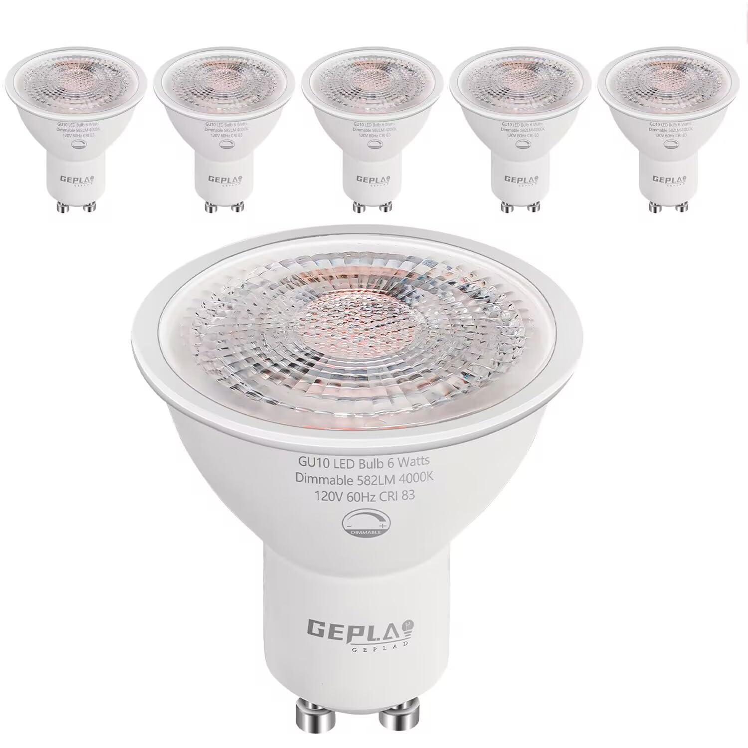 SETEN 6-Pack GU10 LED Bulbs 6W (50W Equivalent), Dimmable 4000K Cool White, 580LM, Perfect for Track & Recessed Lighting, Kitche