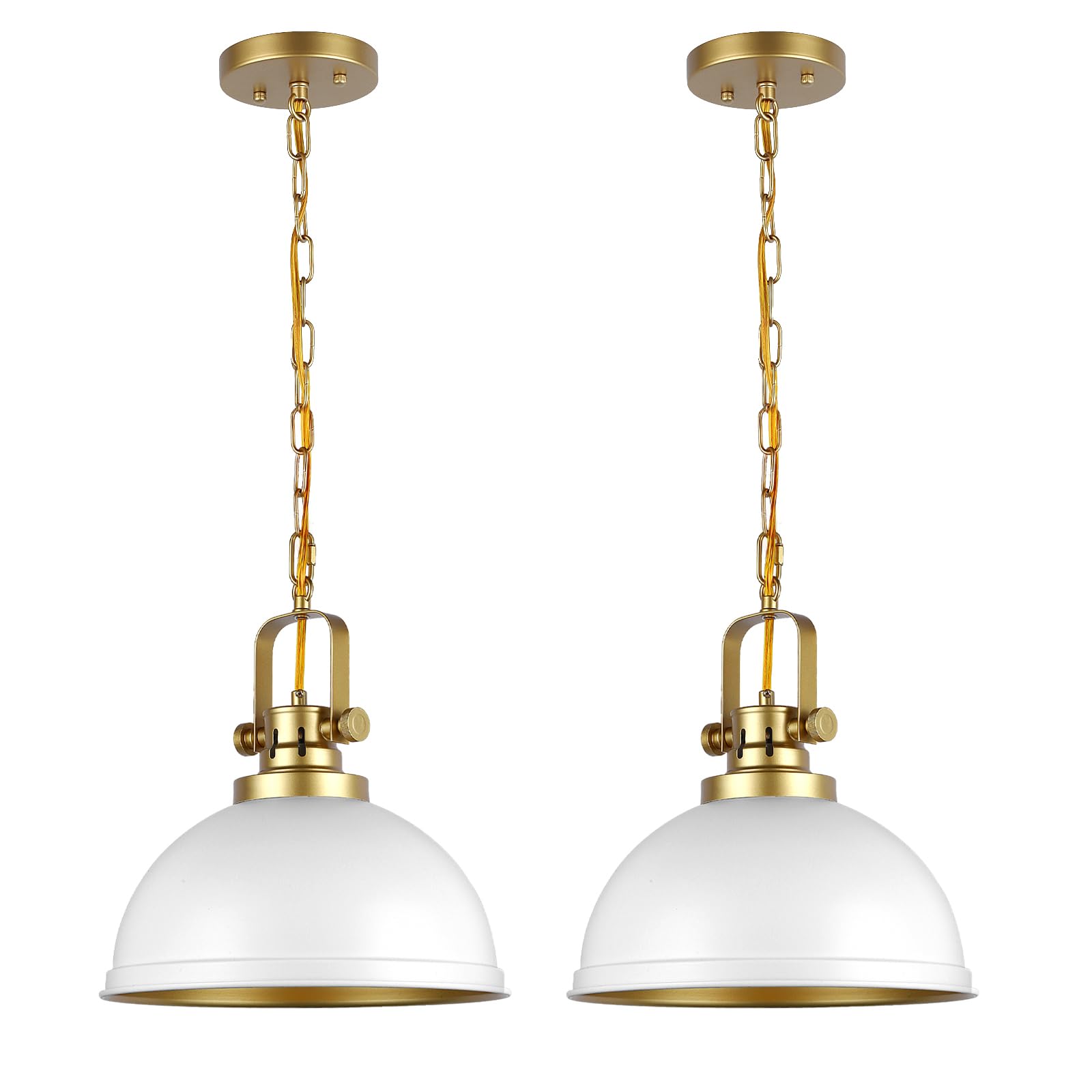 Mgcanyu White And Gold Pendant Lights Kitchen Island 2 Pack  Modern Matte White Dome Pendant Lighting Industrial Light Fixture For Kitchen Living Dining Room Restaurant Hallway Entrance