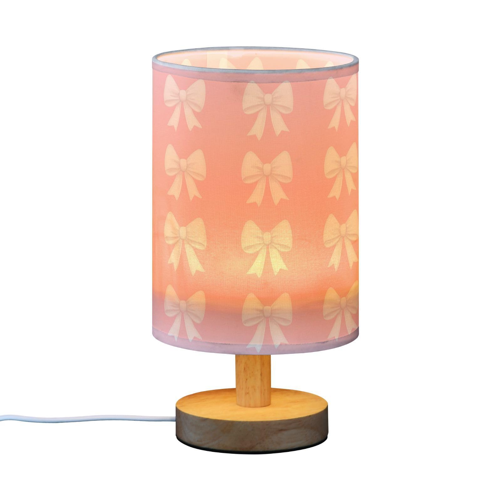 Oarencol Bedside Table Lamp Cute White Bow Pink Nightstand Lamp With Wood Desk Lamps For Bedroom Living Room Nursery Office Home