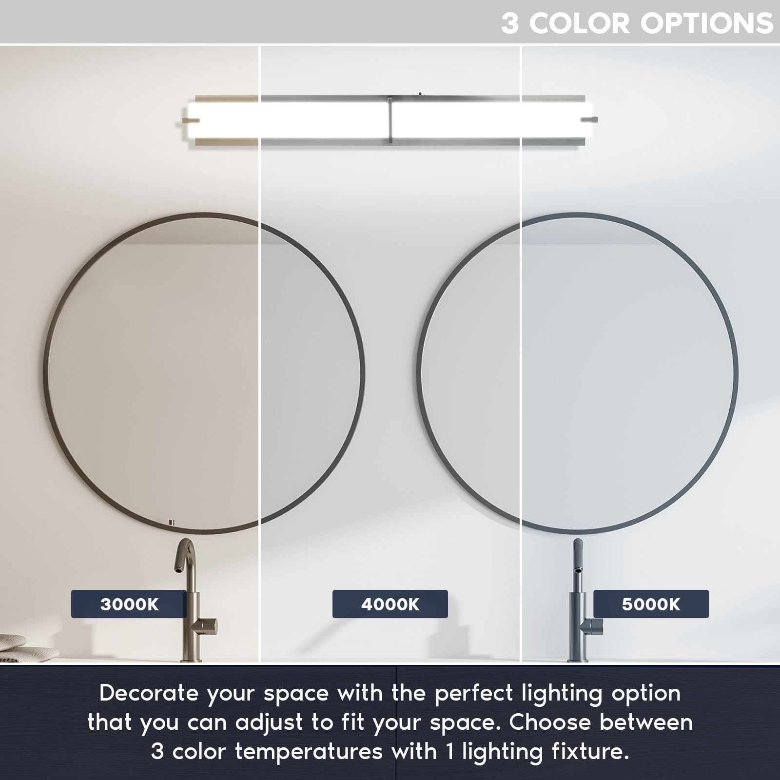 LUXRITE 36 Inch LED Vanity Lights Brushed Nickel Bathroom Light Fixtures 3CCT Selectable 3000K 4000K 5000K Modern Vanity Light B