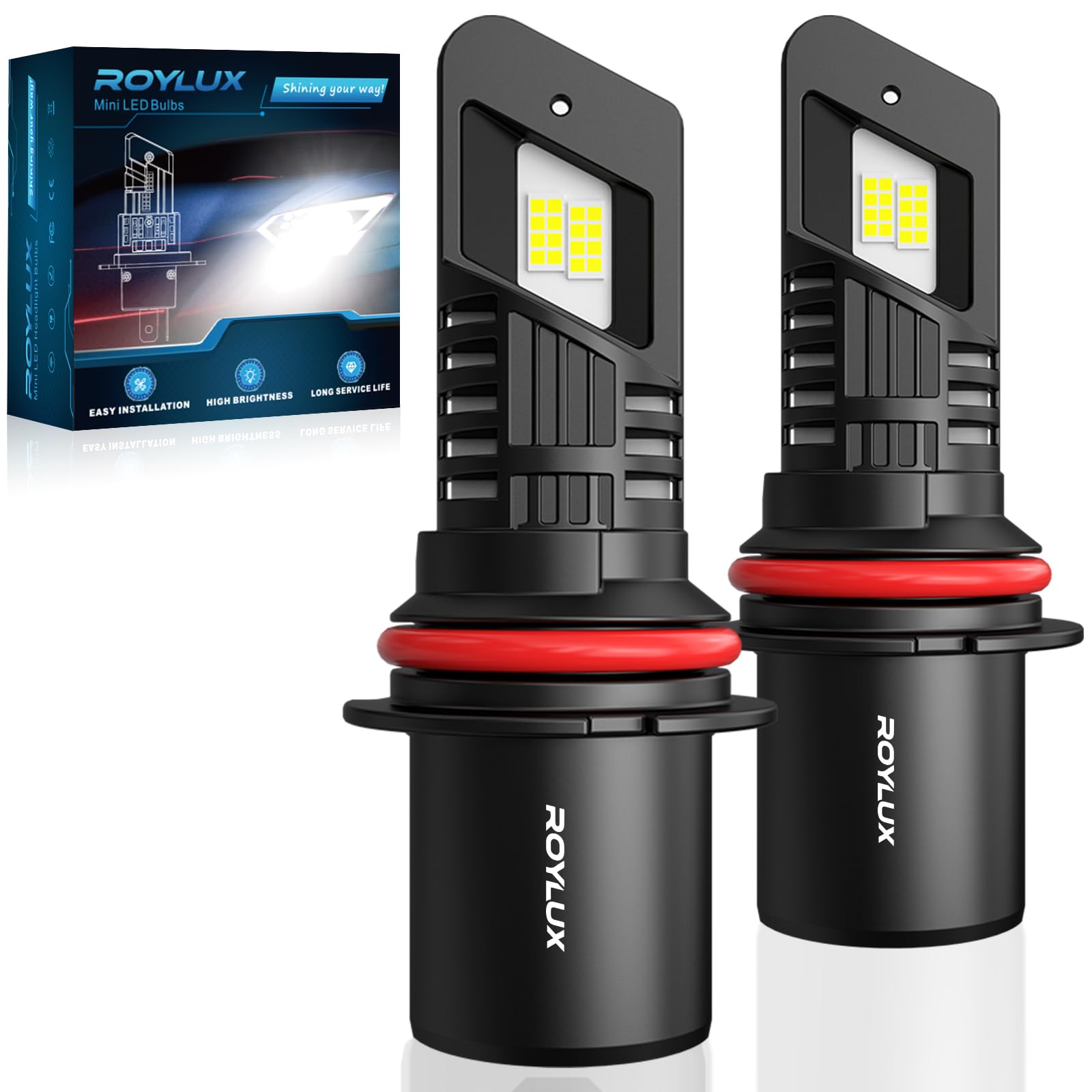 ROYLUX 9007 HB5 Fog Light Bulbs, 20000LM, 6000K Cool White, Aluminum, Pack of 2