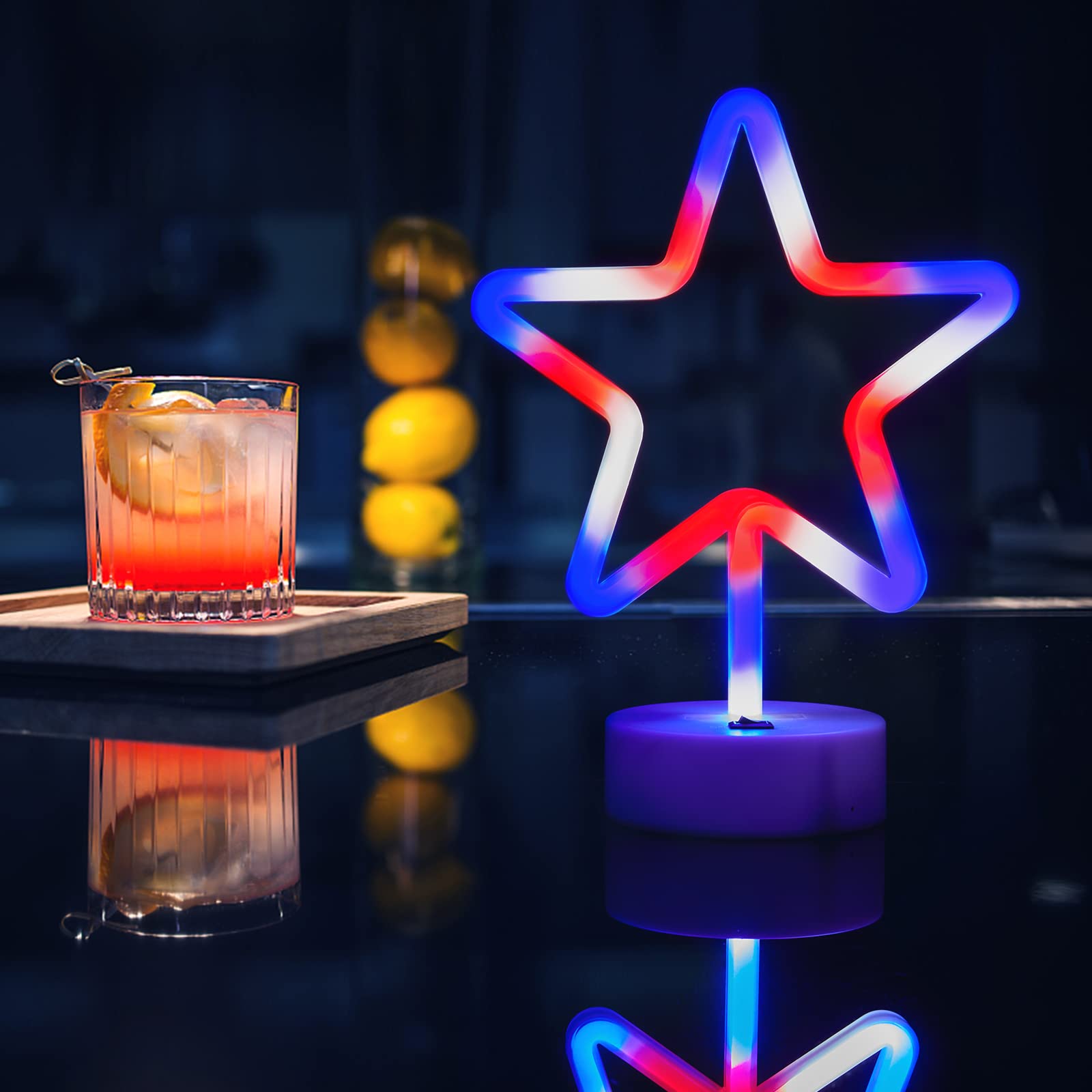 WBao 4th of July Decorations 2 Pack LED Patriotic Neon Star Signs, USB/Battery Powered Red White Blue Stars for Home, Tabletop,