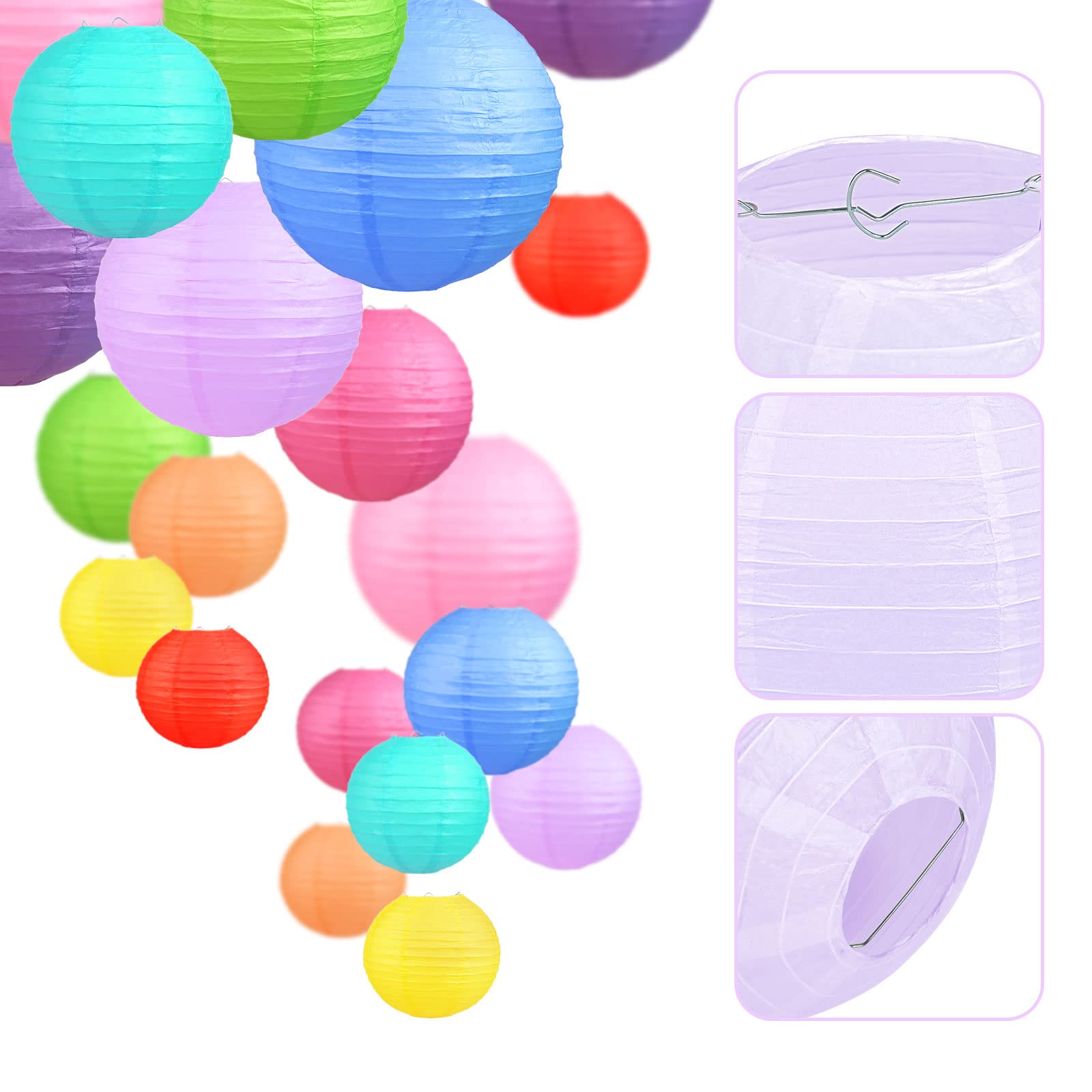 Lihao 20Pcs Colorful Paper Lanterns For Parties, Weddings, Birthdays, Halloween - 6'' To 12''