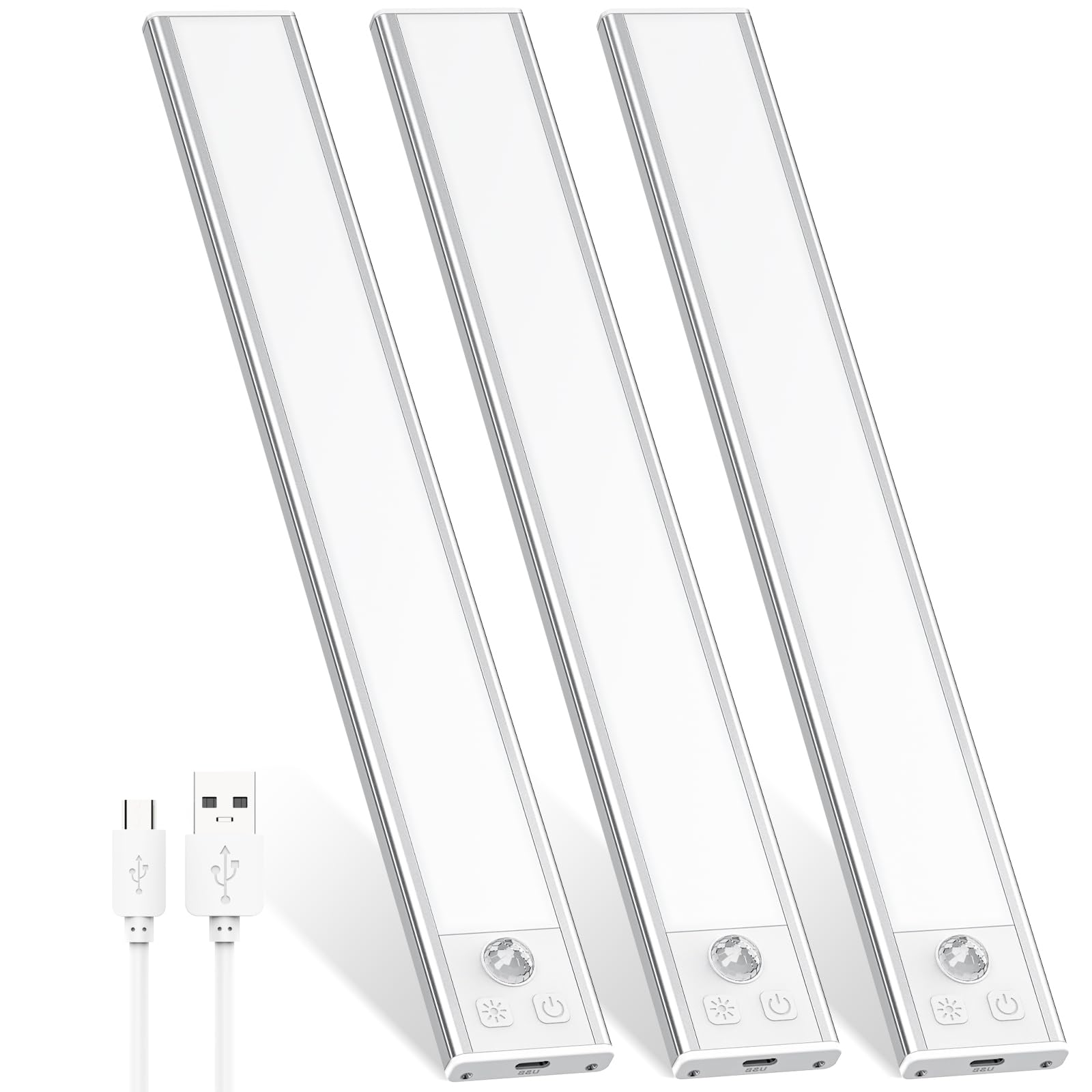 Dealgadgets 3 Pack Under Cabinet Lights, 52 Led Cold White Rechargeable Under Cabinet Lighting Motion Sensor Led Lights For Kitc